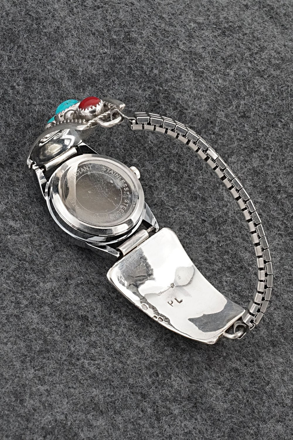 Turquoise, Coral & Sterling Silver Watch Bracelet - Paul Largo