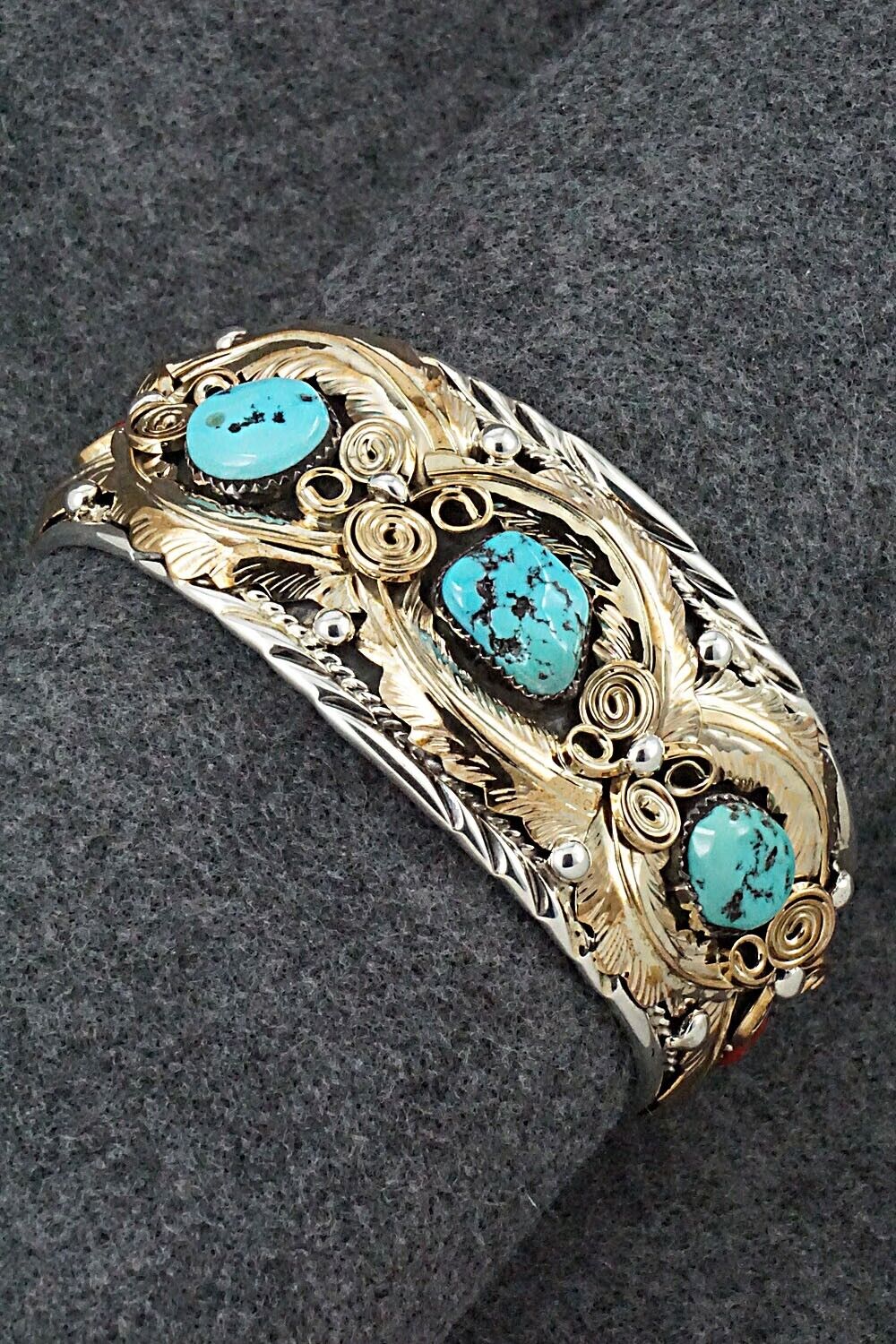 Turquoise, Coral & Sterling Silver Bracelet - Allen Chee