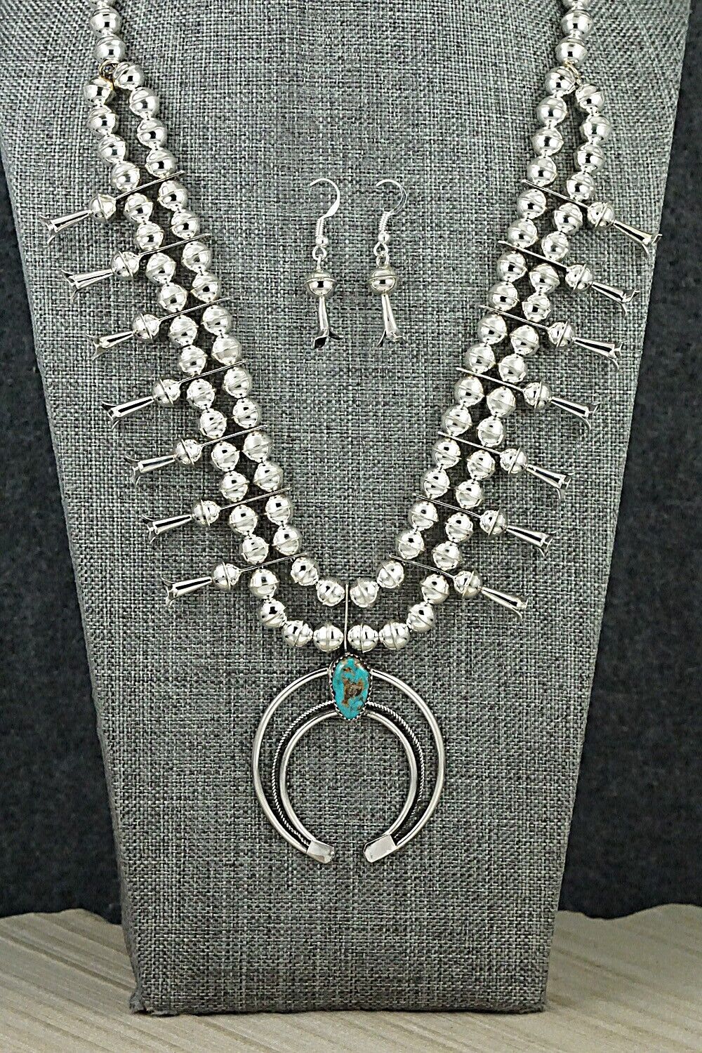 Turquoise & Sterling Silver Squash Blossom Set - Phil Garcia