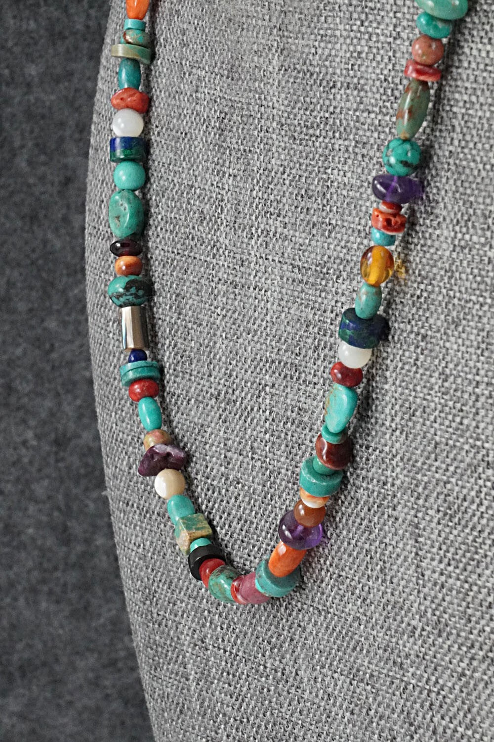 Multi-Stone & Sterling Silver Necklace 18" - Helen Tsosie