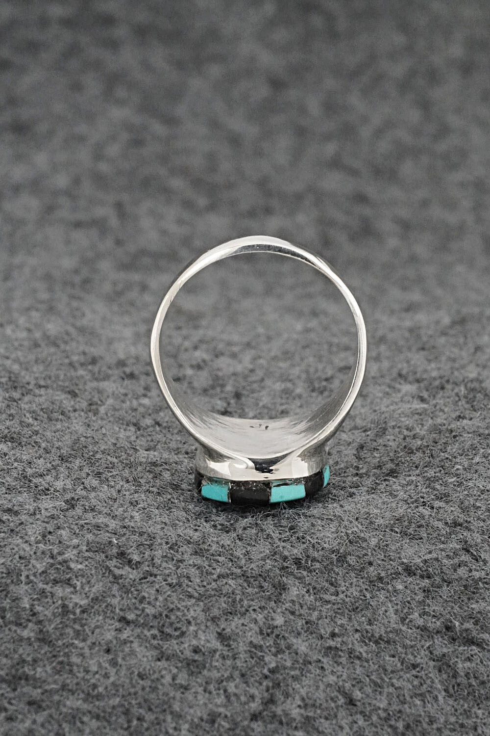 Turquoise, Onyx & Sterling Silver Inlay Ring - Johnson Laweka - Size 6.5