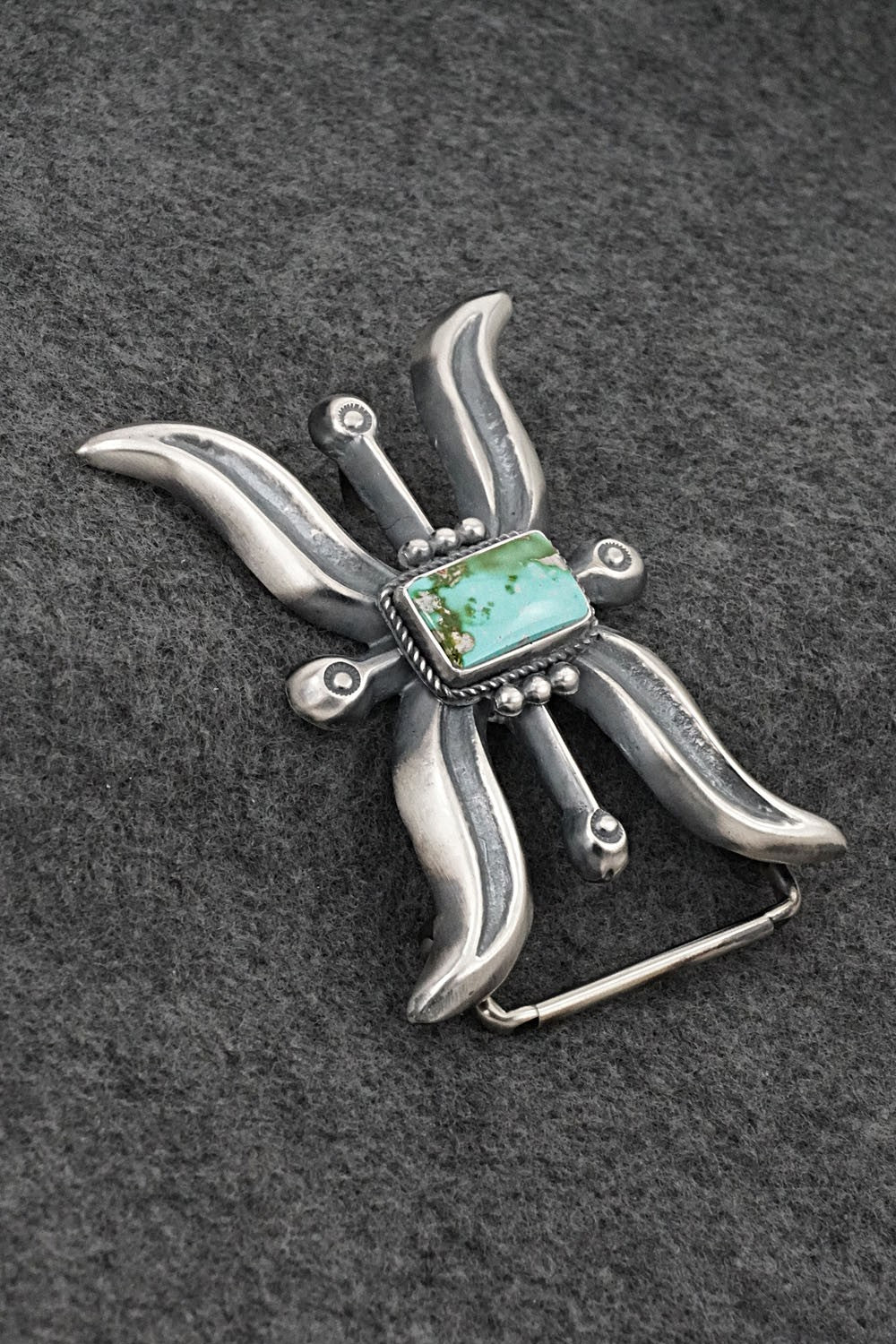 Turquoise & Sterling Silver Belt Buckle - Harrison Bitsue