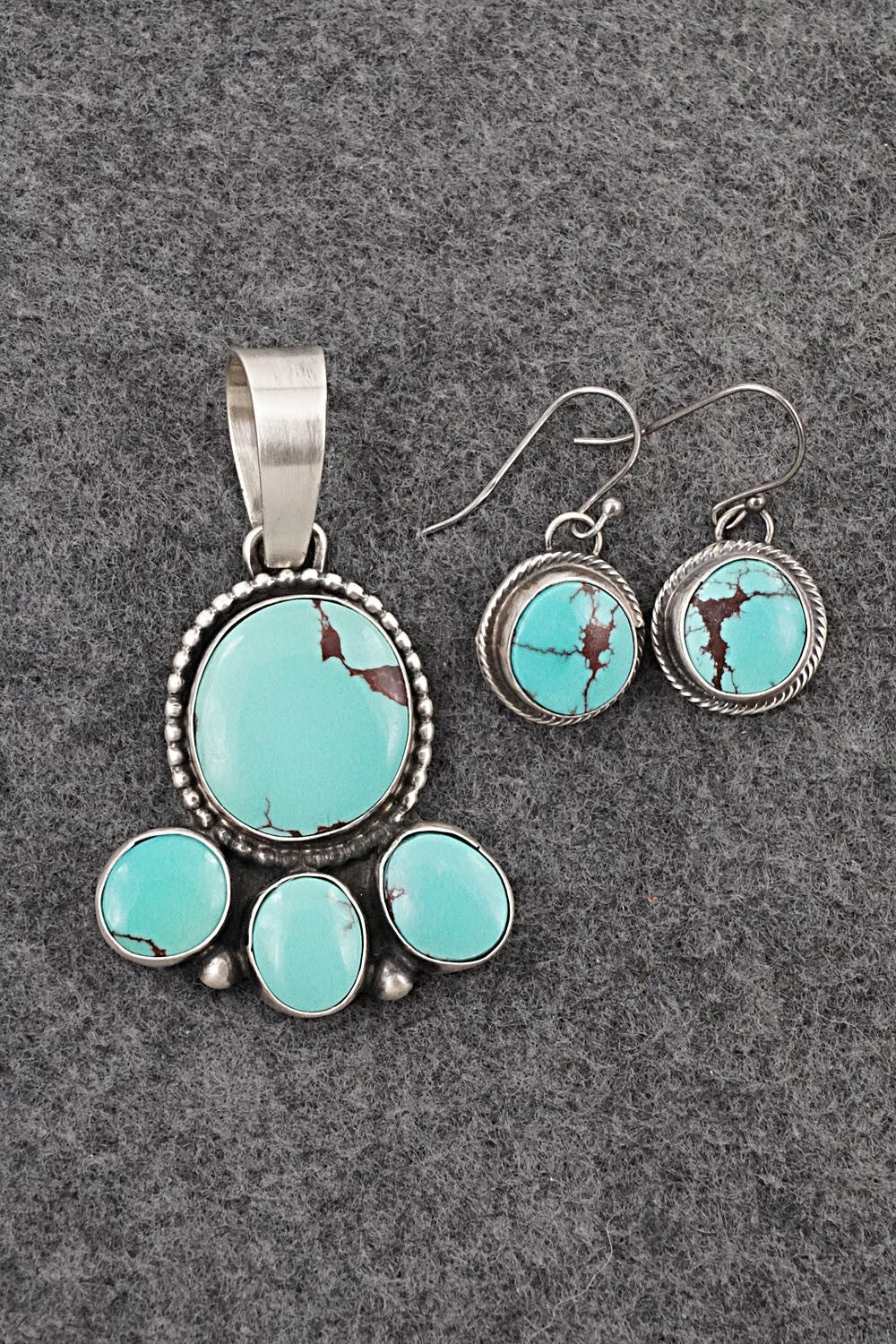 Turquoise & Sterling Silver Pendant and Earrings Set - Bobby Johnson