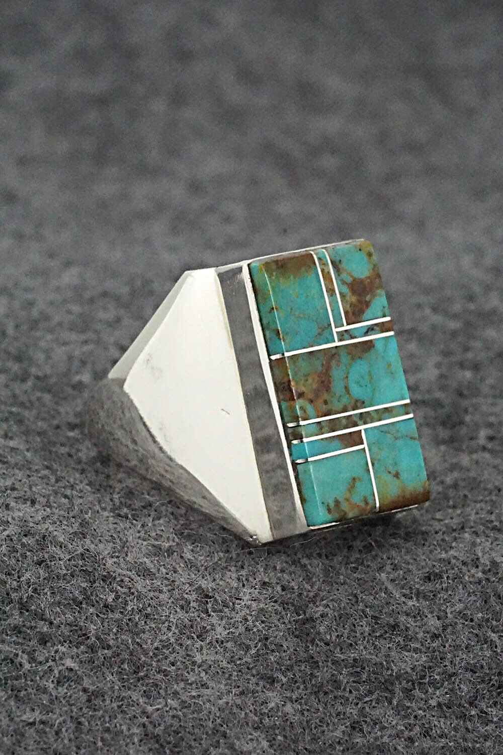 Turquoise & Sterling Silver Inlay Ring - Wilbert Grey - Size 11.5