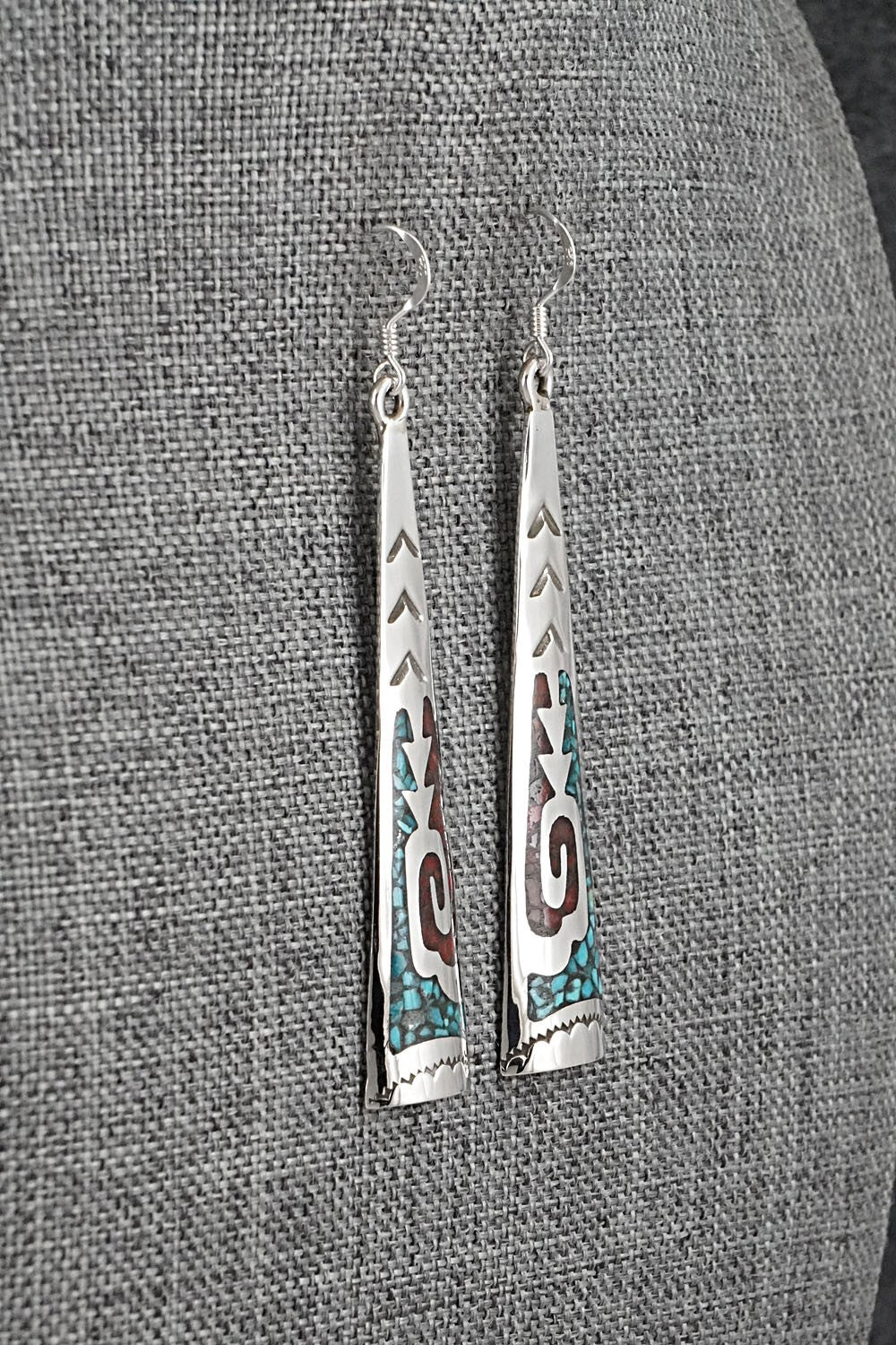 Turquoise, Coral Chip & Sterling Silver Earrings - Joleen Yazzie
