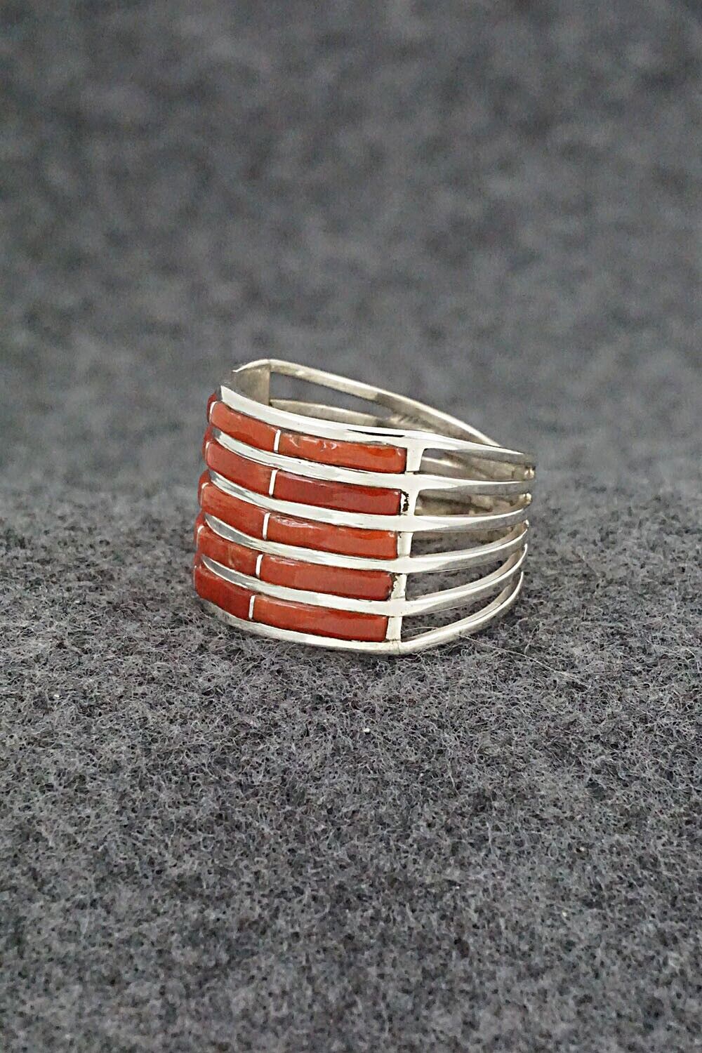 Coral & Sterling Silver Ring - Andrew Enrico - Size 8.75