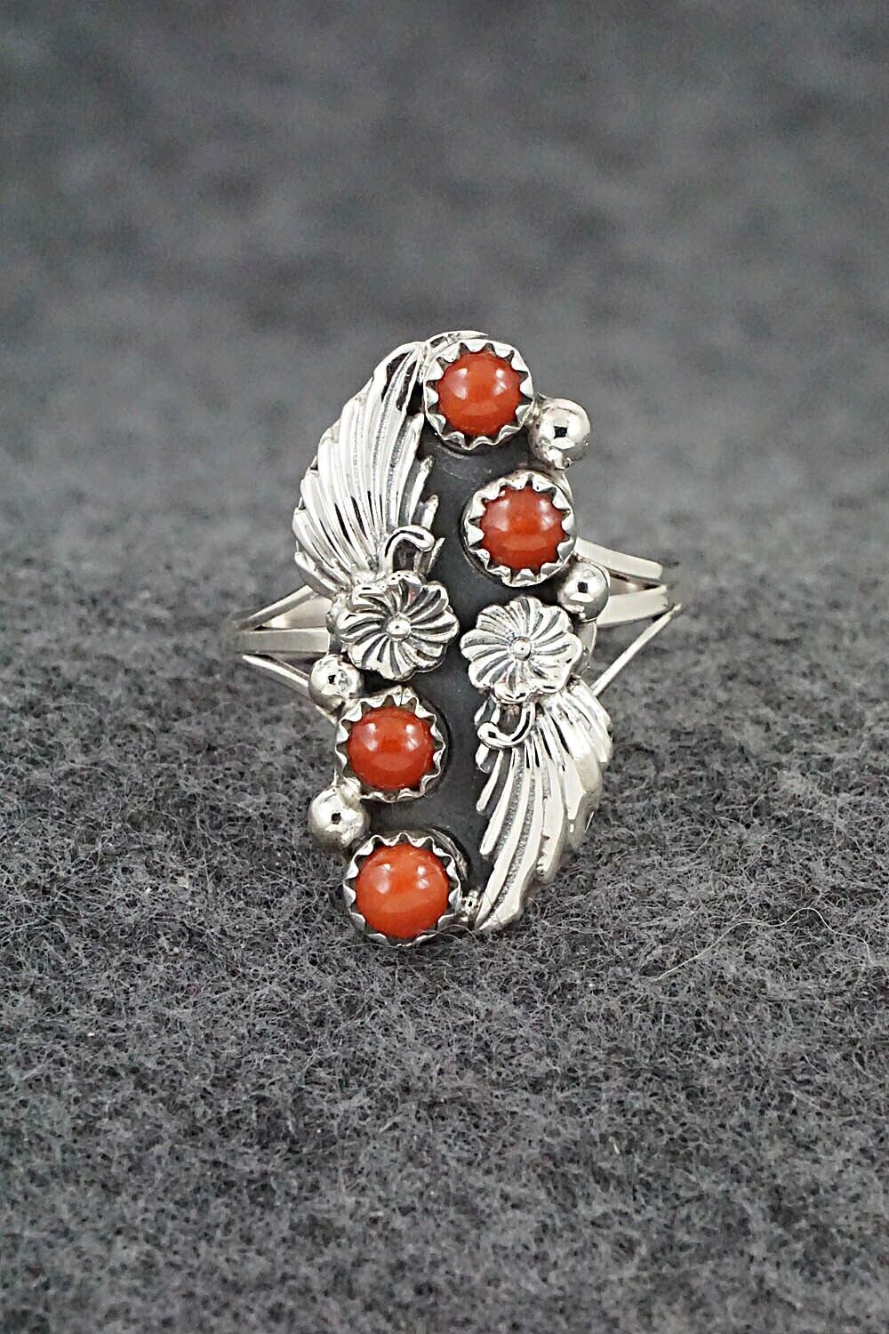 Coral & Sterling Silver Ring - Alice Rose Saunders - Size 9