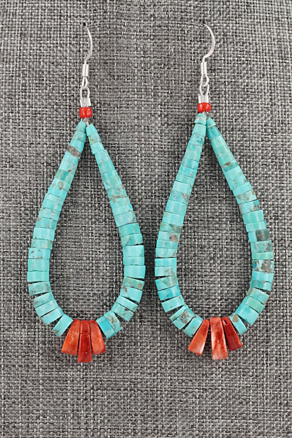 Turquoise, Spiny Oyster & Sterling Silver Earrings - Lupe Lovato