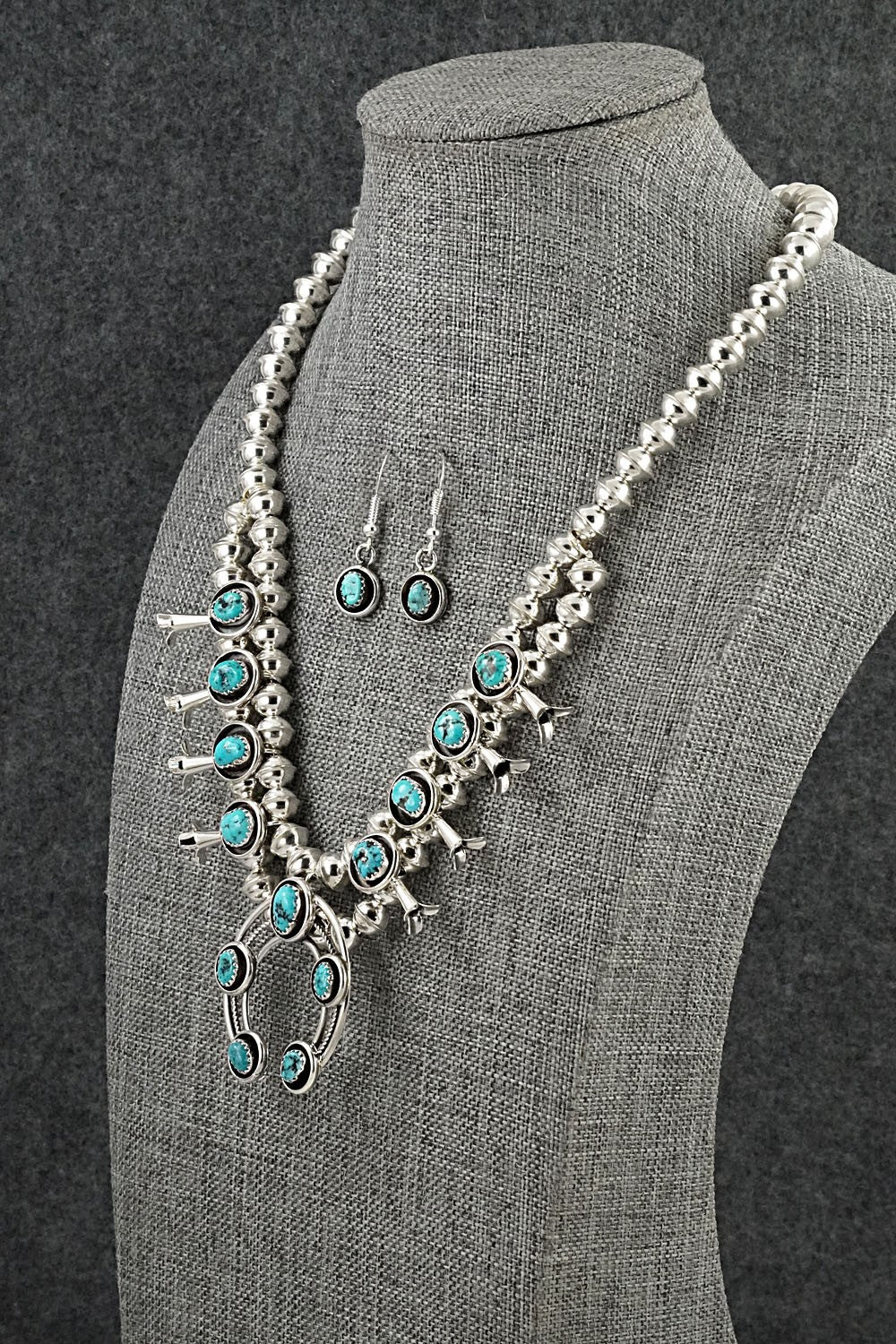 Turquoise & Sterling Silver Mini Squash Blossom Set - Phil Garcia
