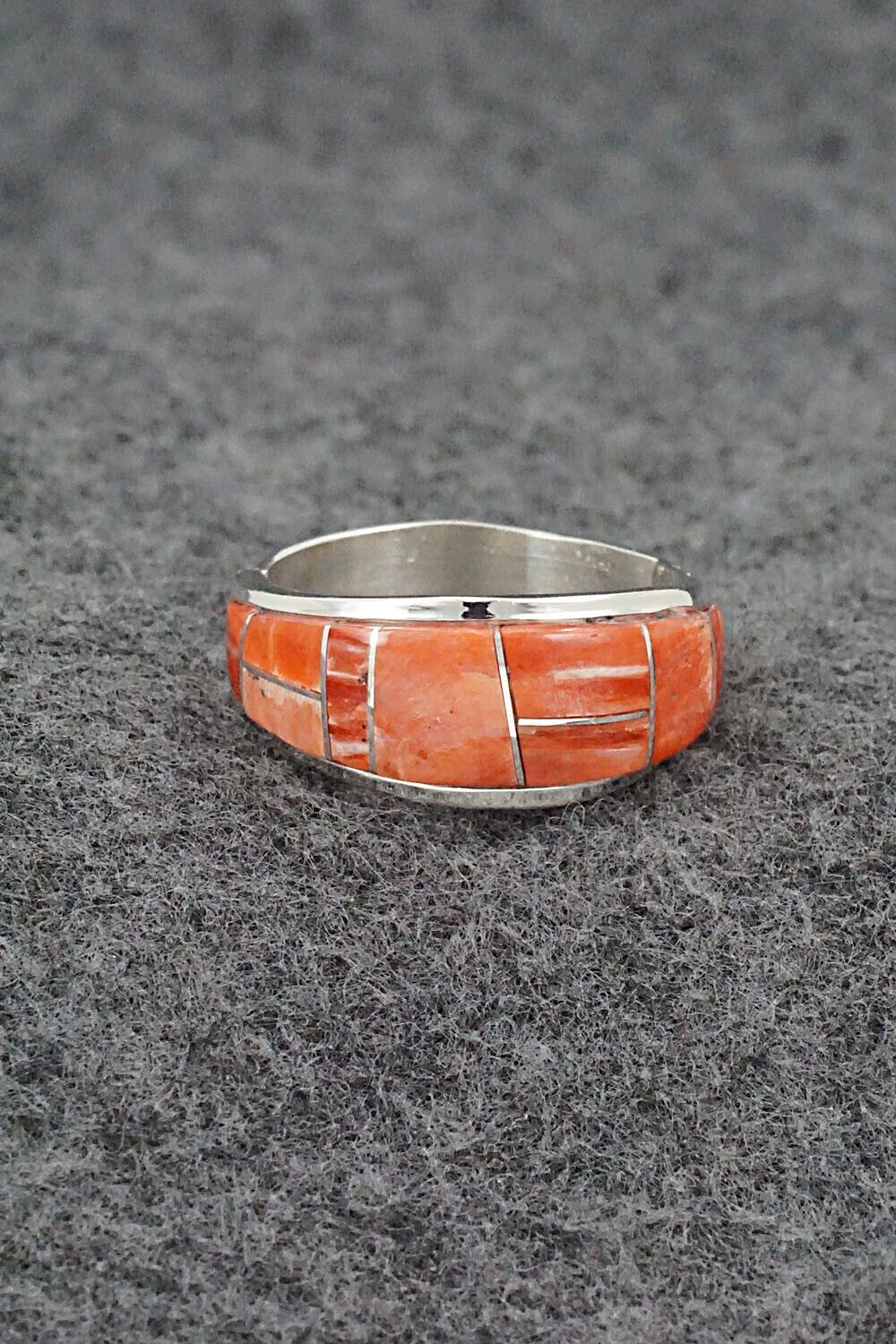 Spiny Oyster & Sterling Silver Ring - Edison Yazzie - Size 8