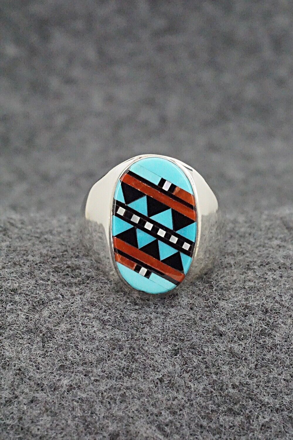 Multi Stone & Sterling Silver Ring - Herbert Kallestewa - Size 8.75