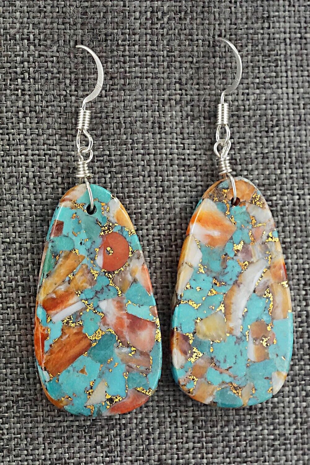 Spiny Oyster, Turquoise & Sterling Silver Earrings - Lupe Lovato