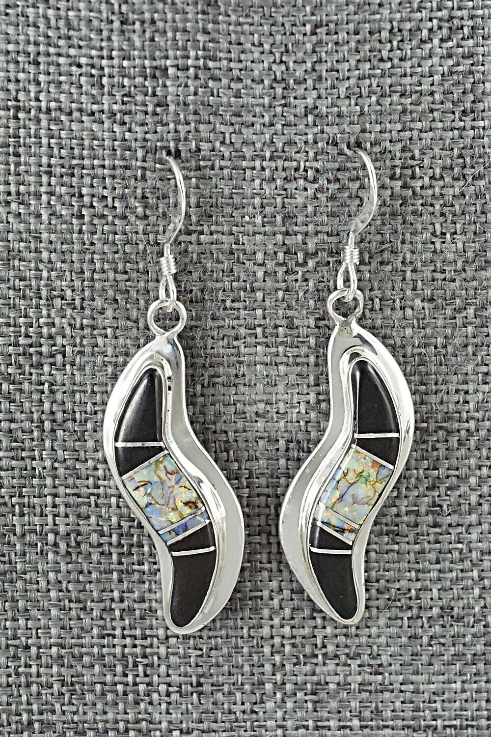 Onyx, Opalite & Sterling Silver Inlay Earrings - James Manygoats