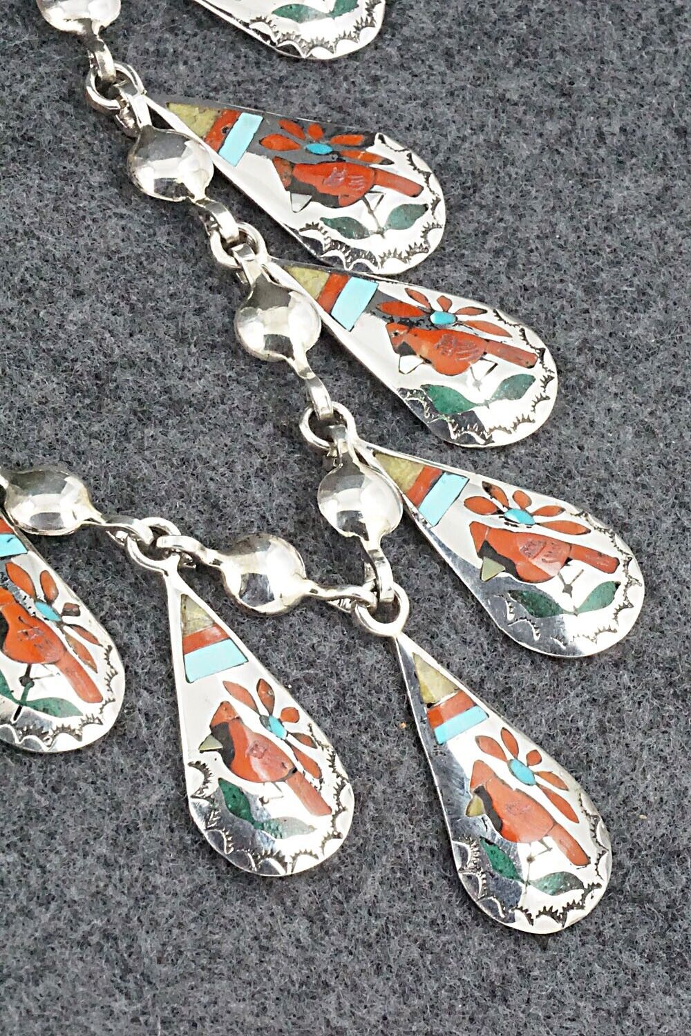 Multi Stone & Sterling Silver Inlay Necklace - Quintin Quam Sr.
