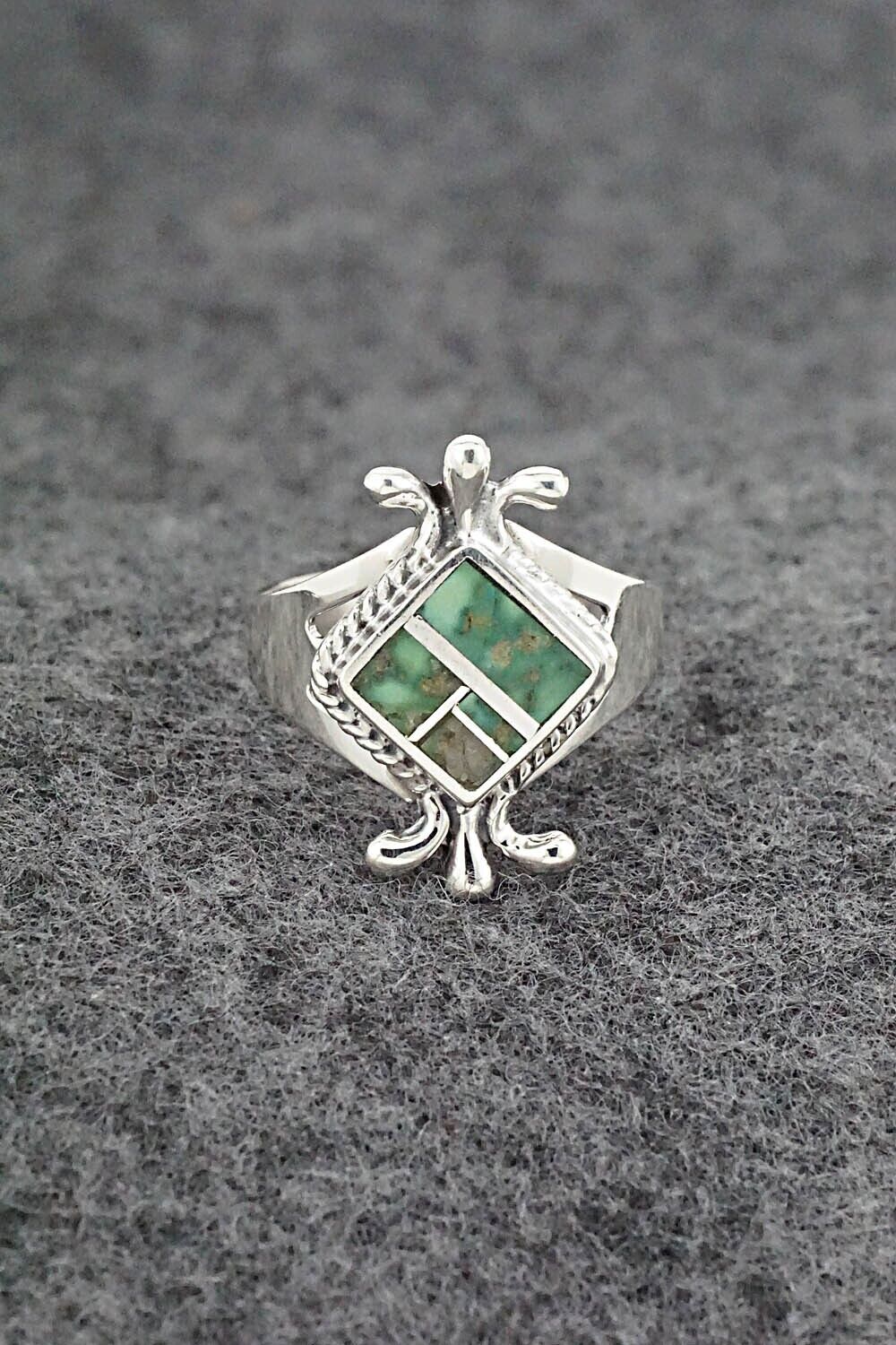 Turquoise & Sterling Silver Inlay Ring - James Manygoats - Size 7.75