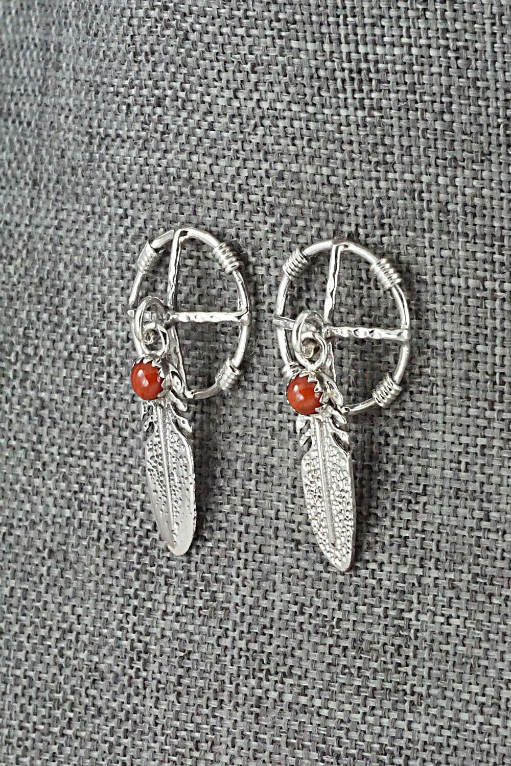 Coral & Sterling Silver Earrings - Elaine Shirley