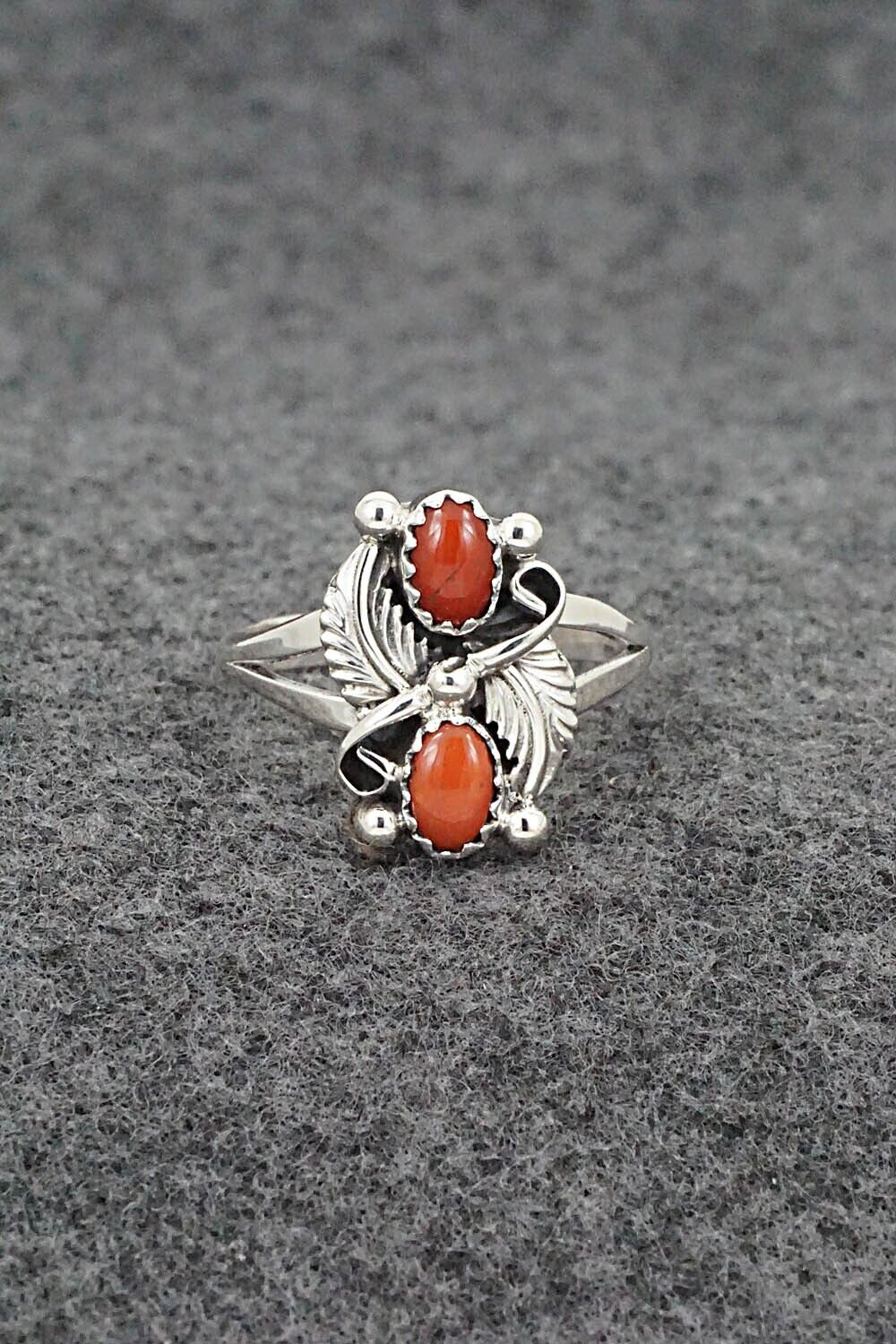 Coral & Sterling Silver Ring - Judy Largo - Size 8