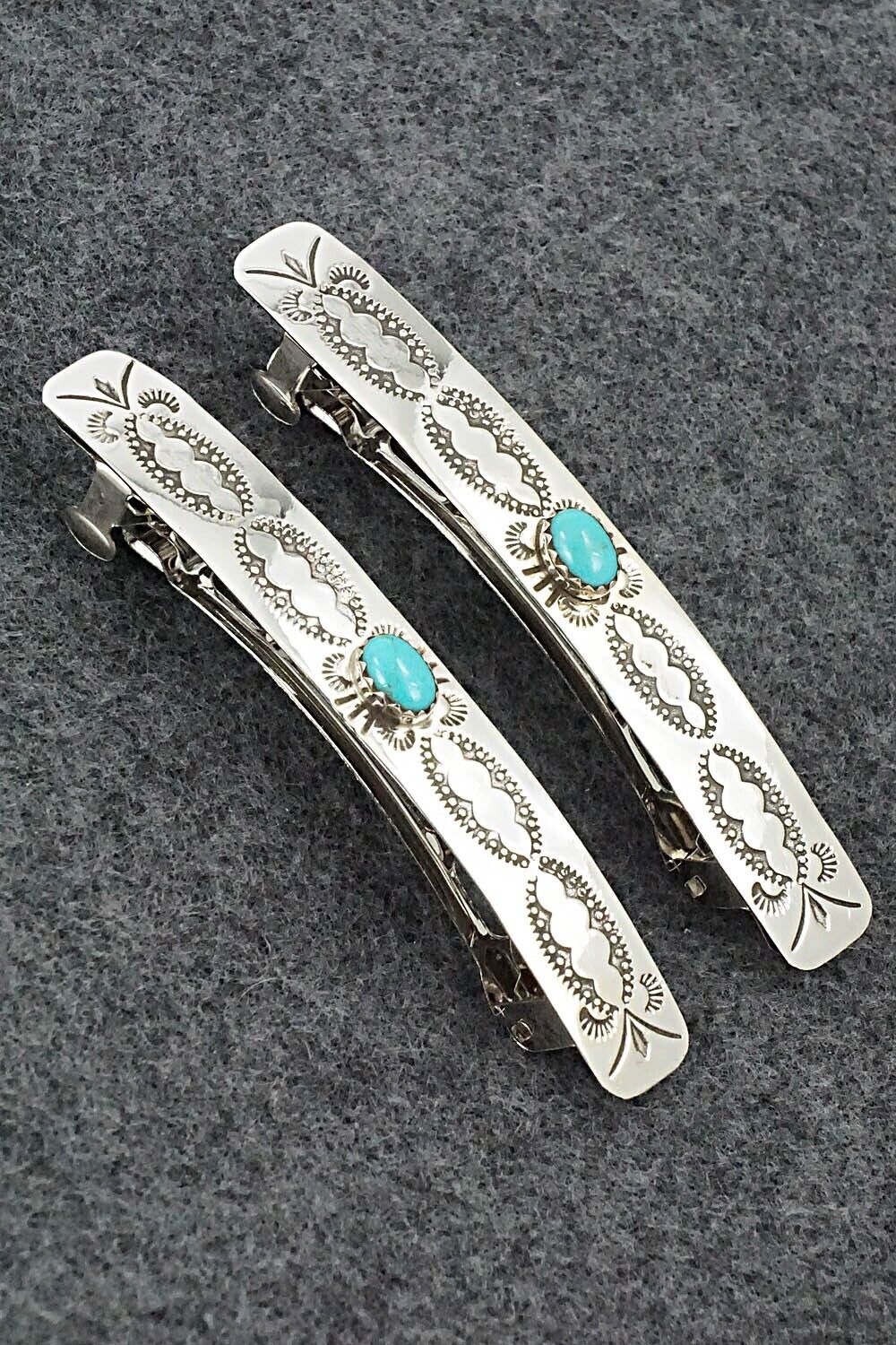 Turquoise & Sterling Silver Hair Barrettes - Bertha Begay