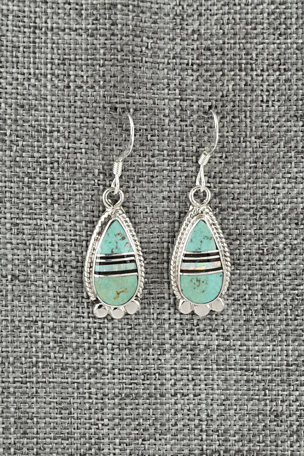 Turquoise, Opalite, Onyx & Sterling Silver Inlay Earrings - James Manygoats