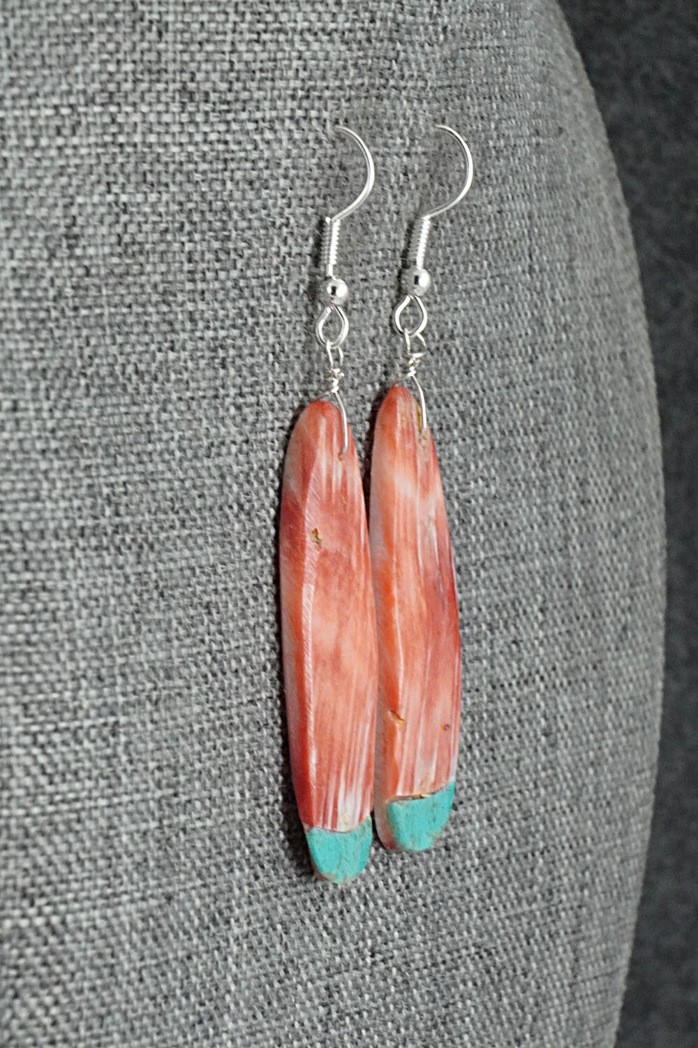 Spiny Oyster, Turquoise & Sterling Silver Earrings - Louise Pete