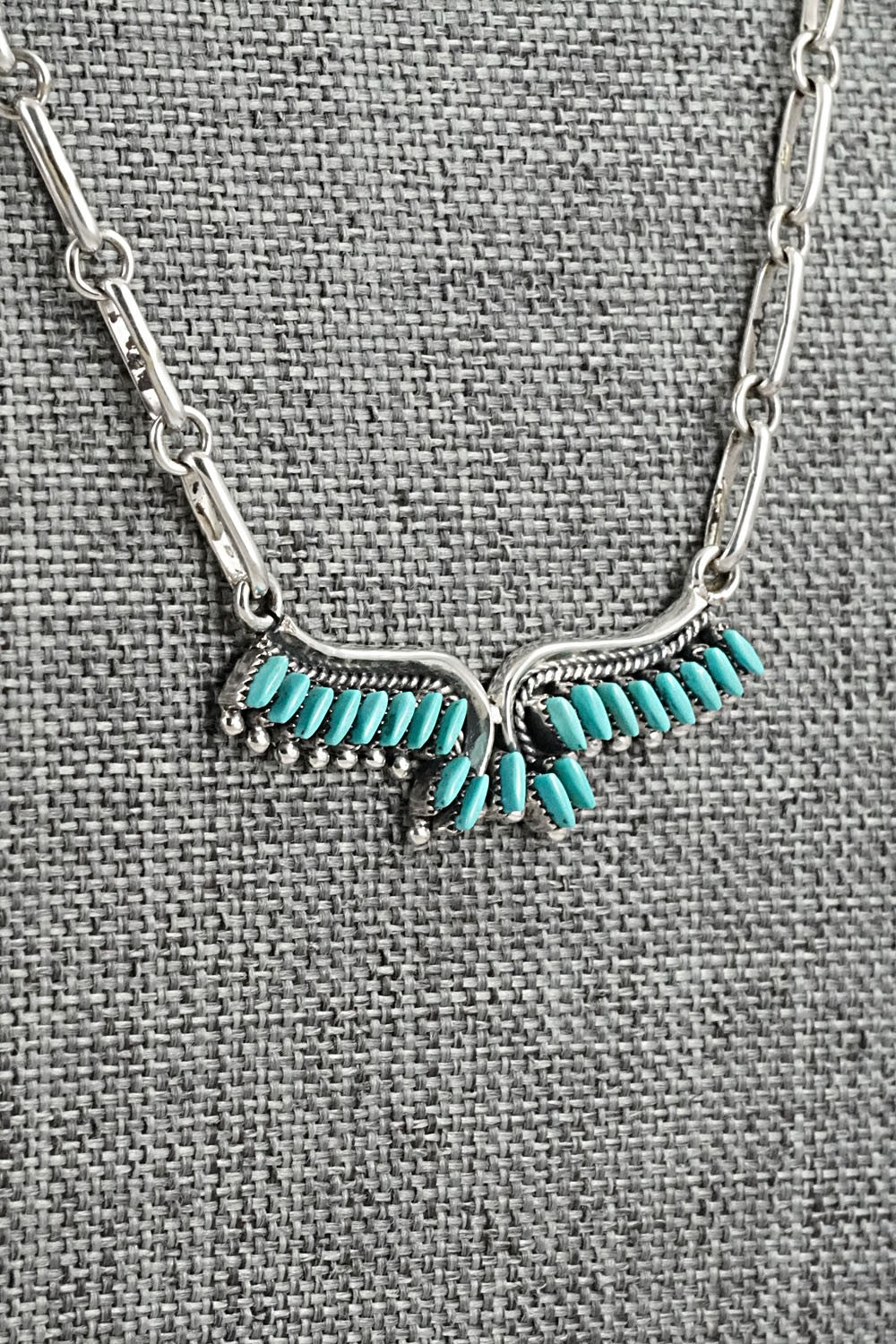 Turquoise & Sterling Silver Necklace and Earrings Set - Mildred Ukestine