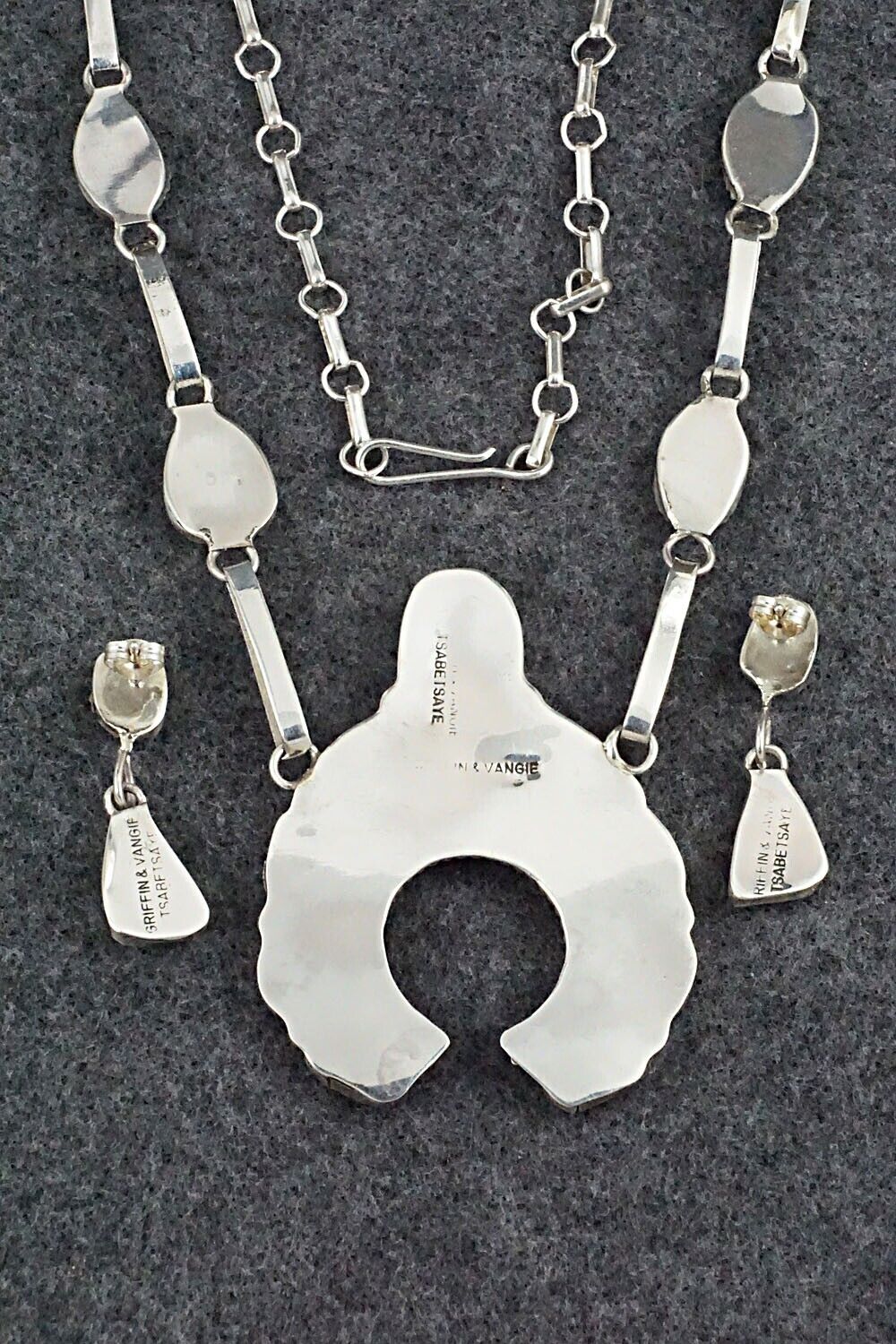 Turquoise & Sterling Silver Necklace and Earrings Set - Vangie Tsabetsaye