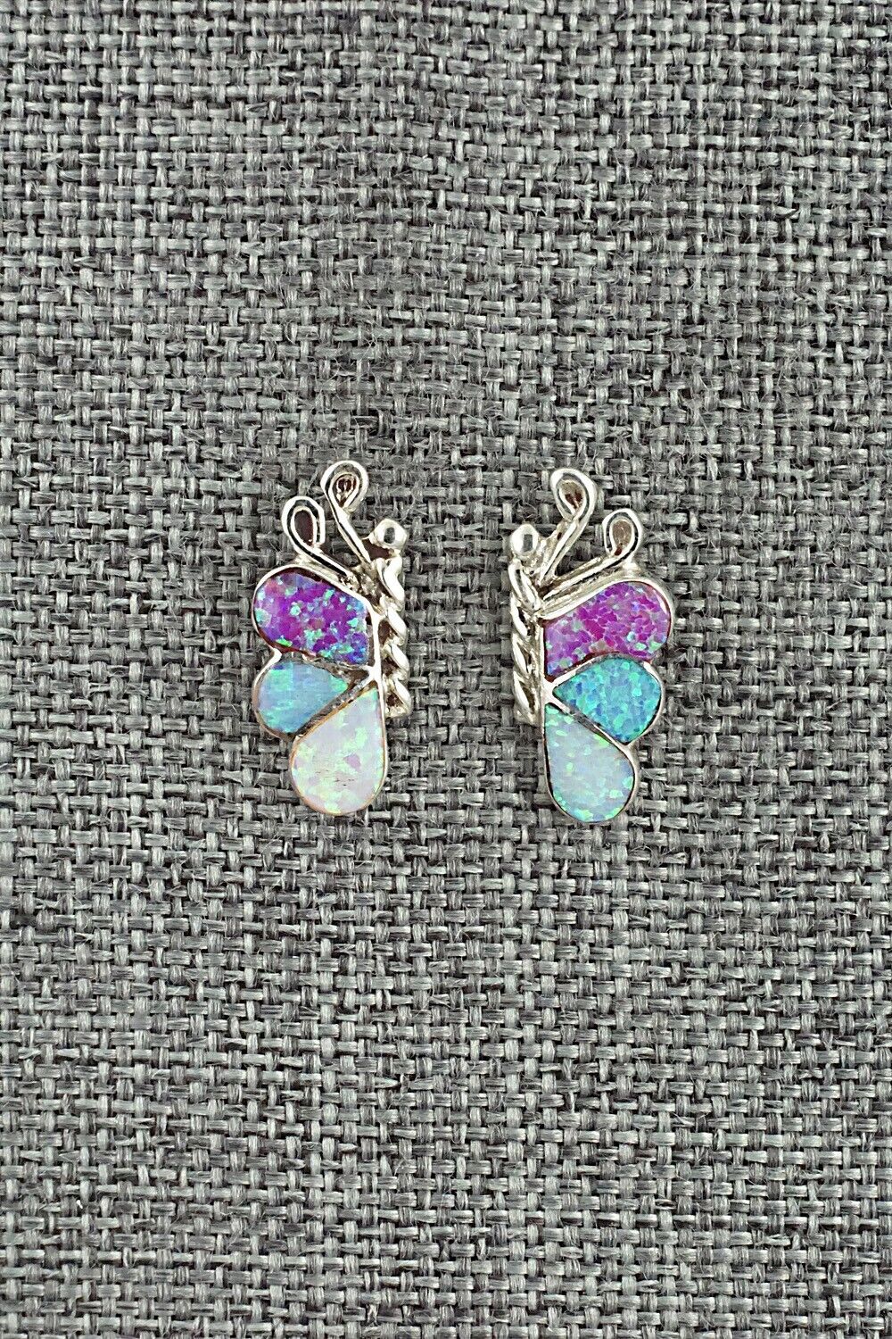Opalite & Sterling Silver Inlay Earrings - Vincent Hooee