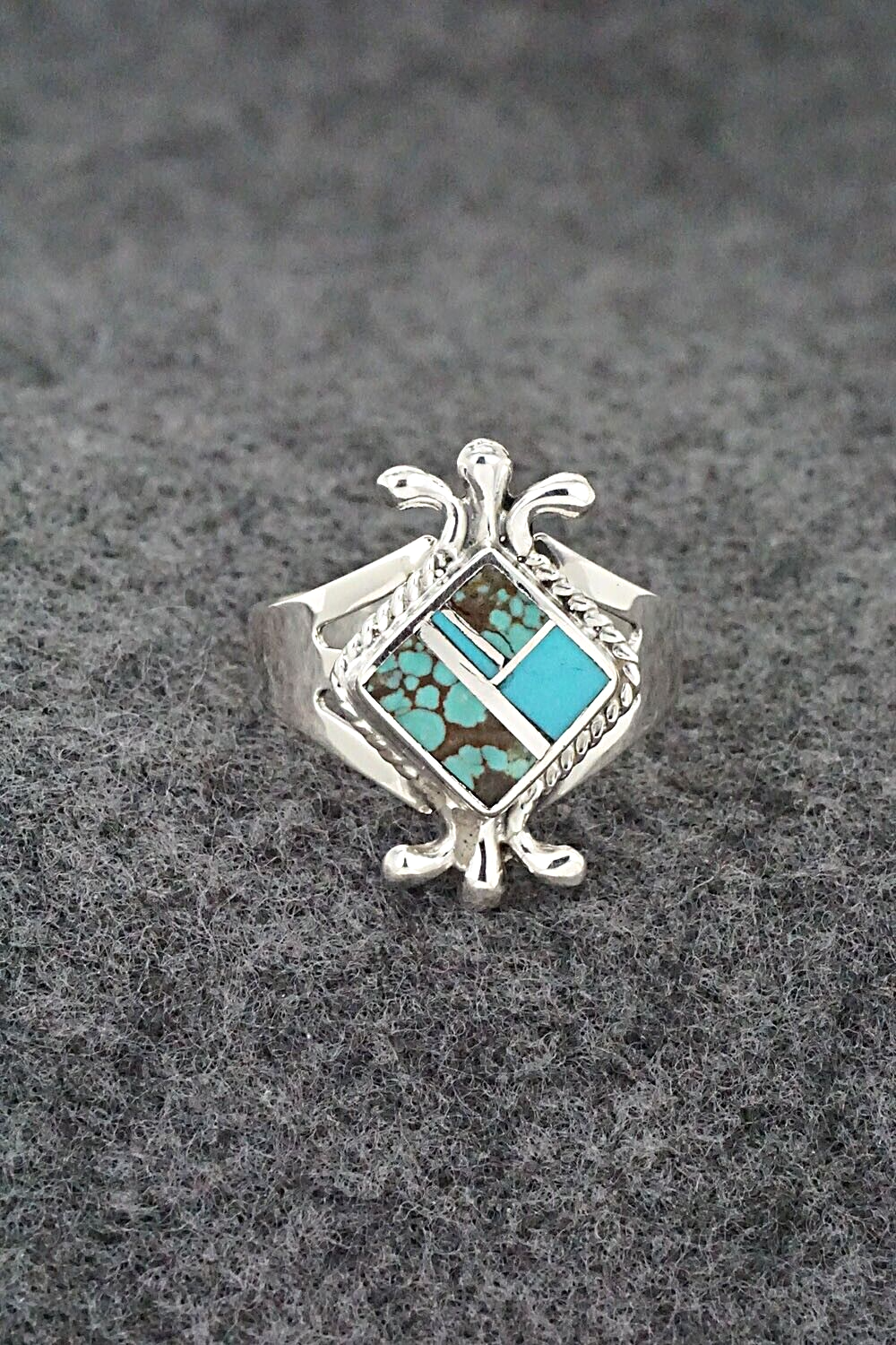 Turquoise & Sterling Silver Inlay Ring - James Manygoats - Size 8