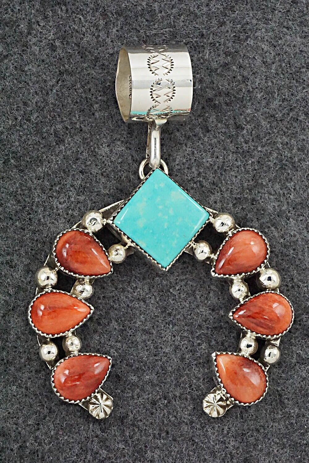 Turquoise, Spiny Oyster & Sterling Silver Pendant - Sandra Parkett