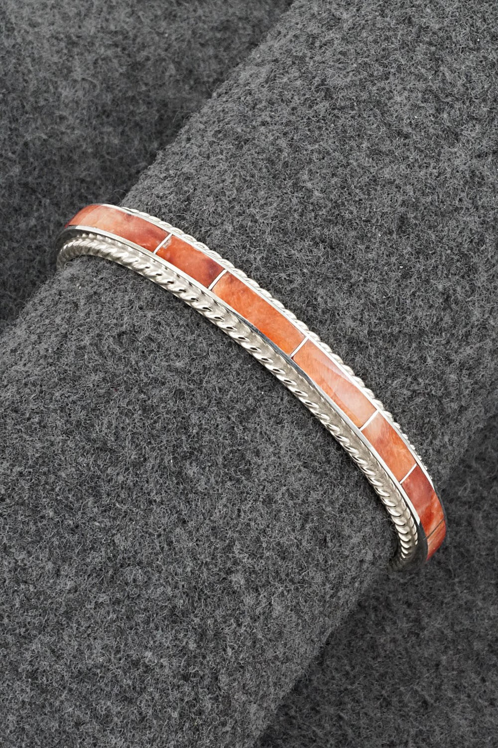Spiny Oyster & Sterling Silver Inlay Bracelet - Ricky Booqua
