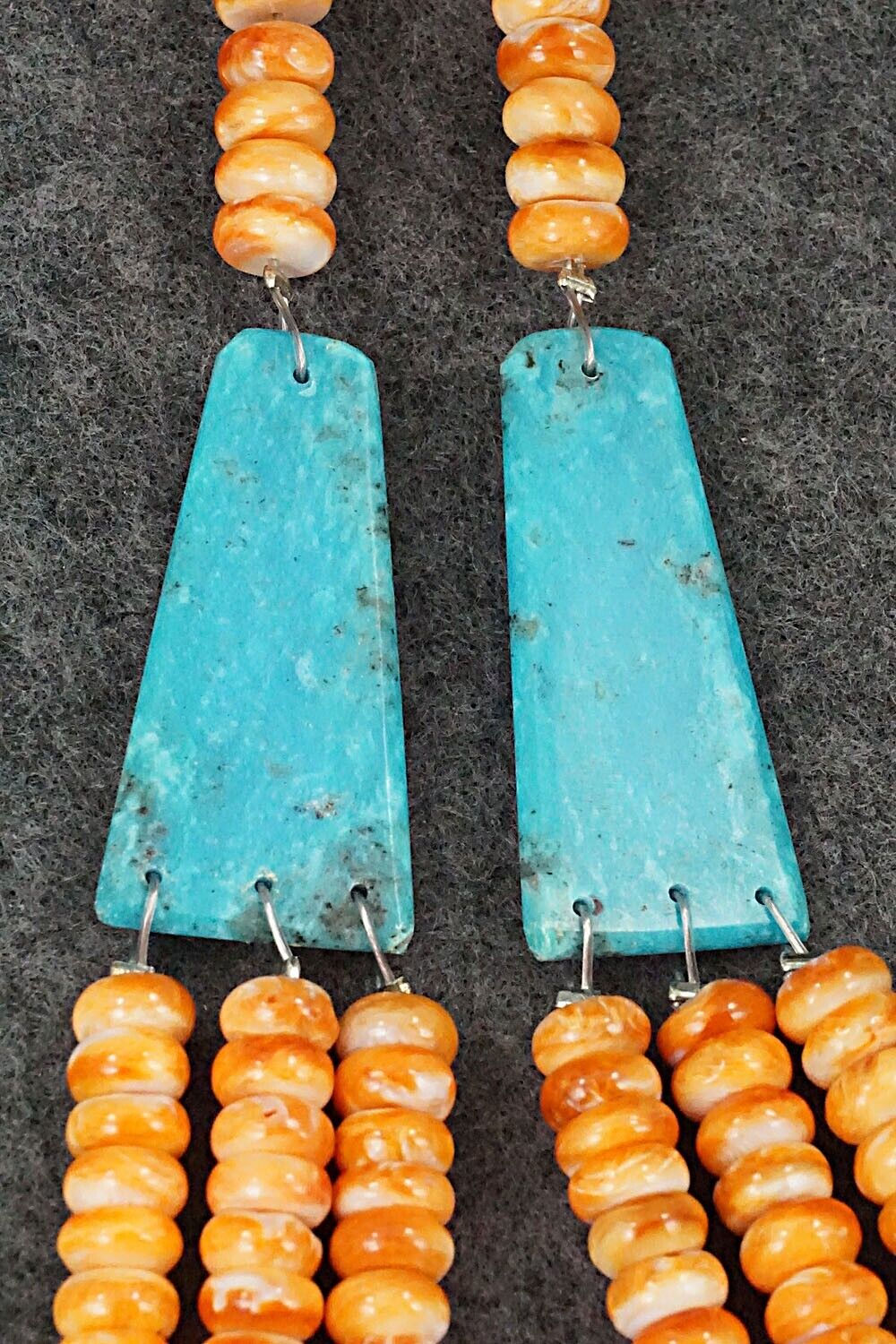 Turquoise, Spiny Oyster and Sterling Silver Necklace - Lupe Lovato