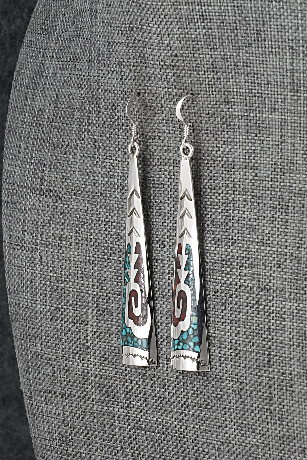 Turquoise, Coral Chip & Sterling Silver Earrings - Joleen Yazzie