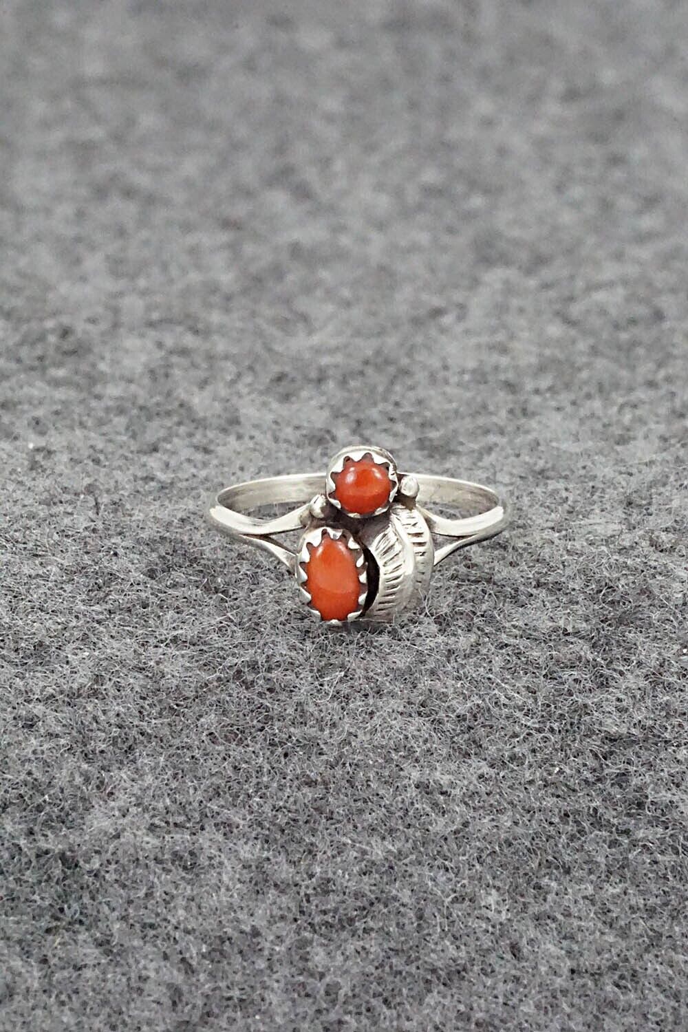 Coral & Sterling Silver Ring - Betty Hawthorne - Size 5.75