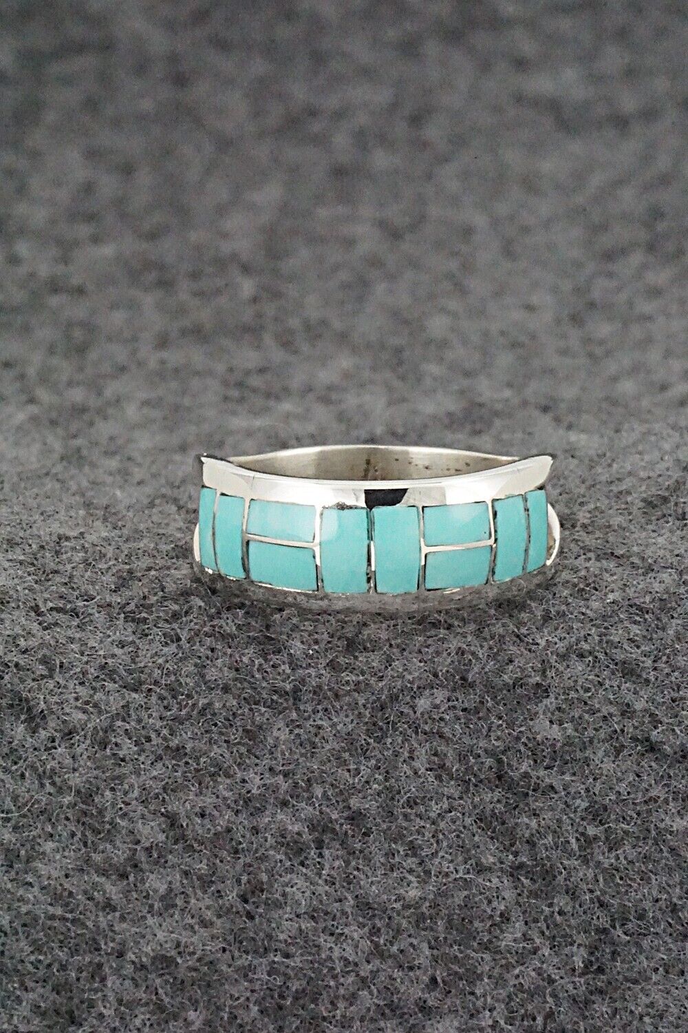 Turquoise & Sterling Silver Inlay Ring - Sibert Bowannie - Size 9.5