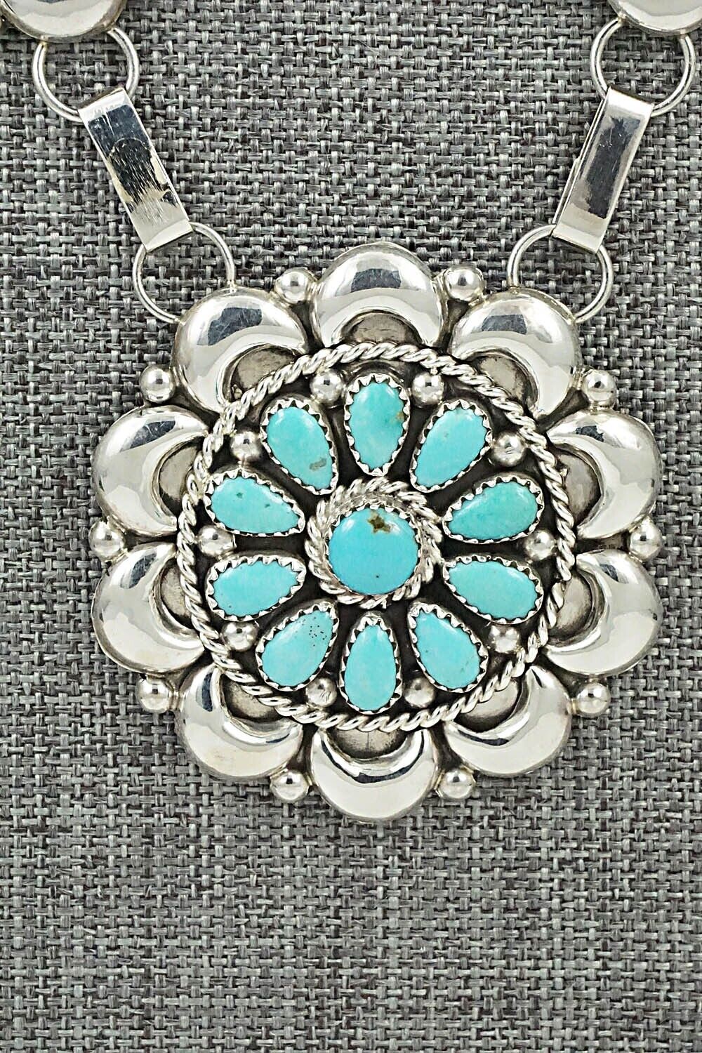 Turquoise & Sterling Silver Necklace and Earrings Set - Eunise Wilson