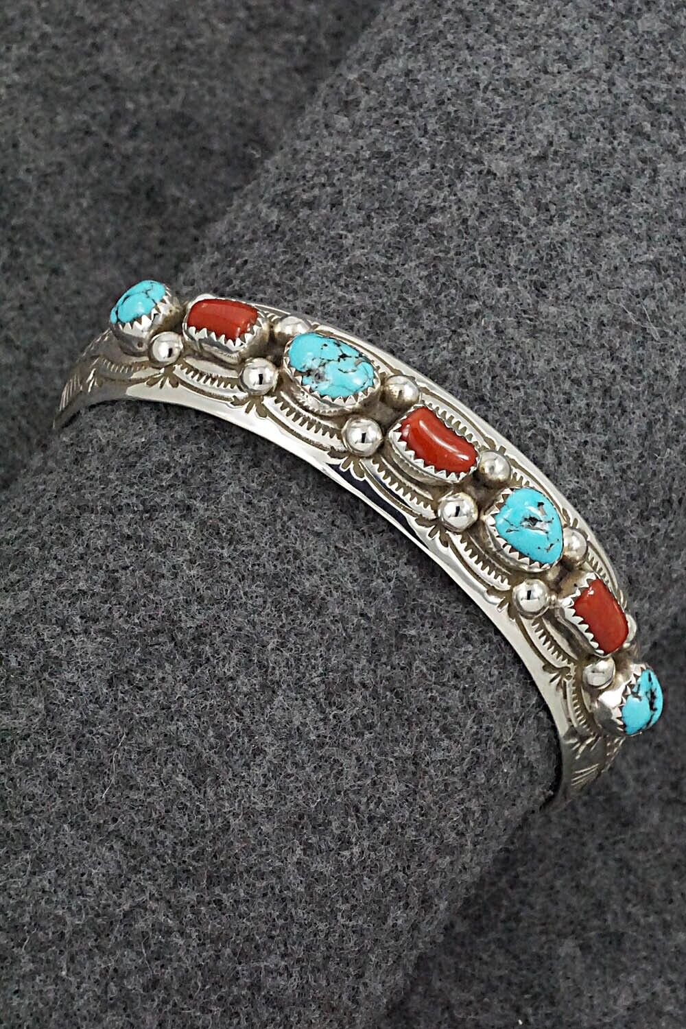 Turquoise, Coral & Sterling Silver Bracelet - Grace Silver