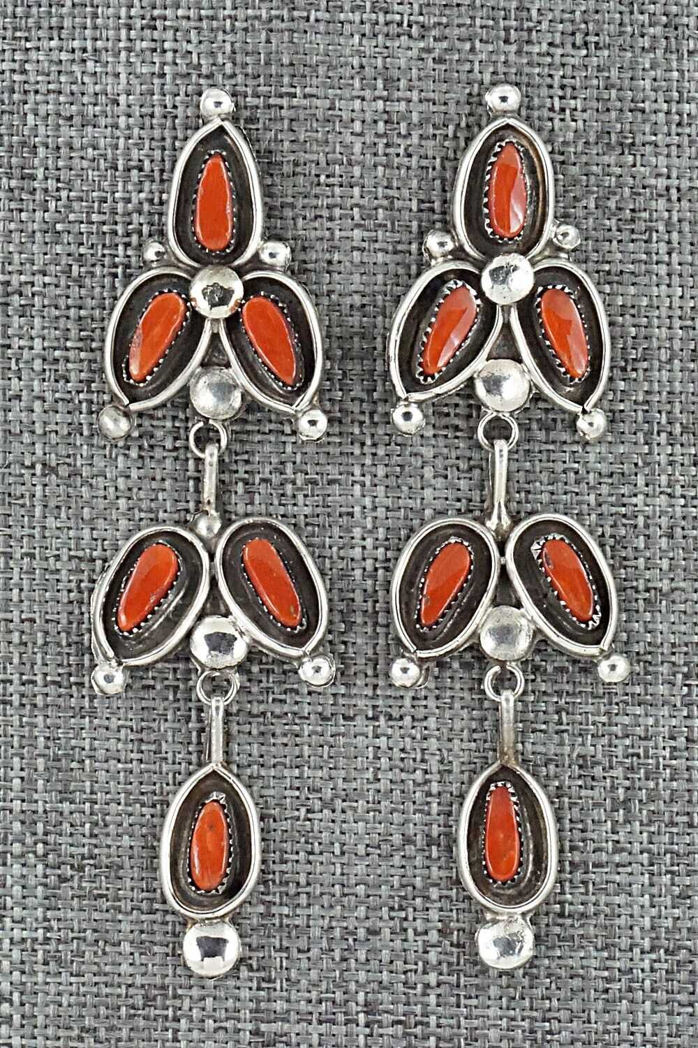 Coral & Sterling Silver Earrings - Vie Bobelu