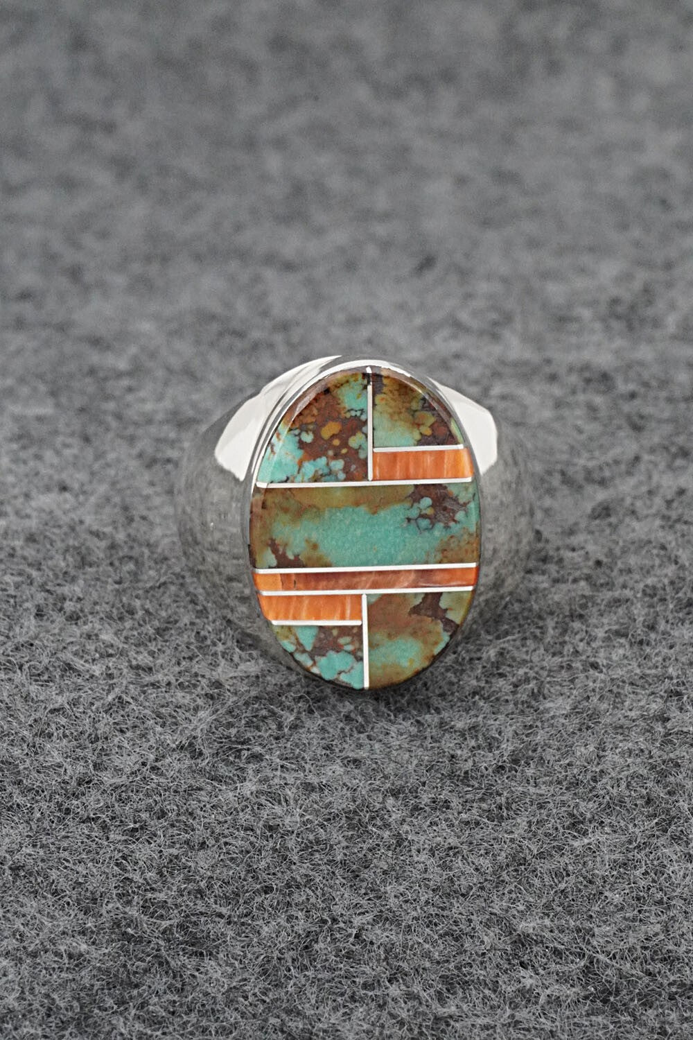 Turquoise, Spiny Oyster & Sterling Silver Ring - Wilbert Gray - Size 11.5