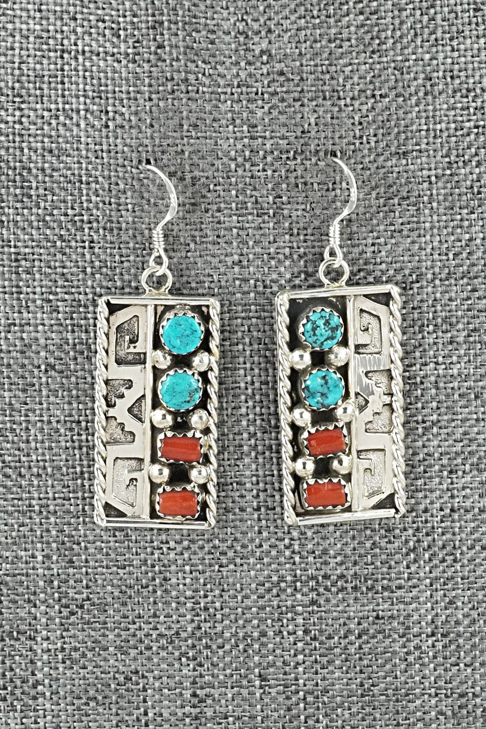 Turquoise, Coral & Sterling Silver Earrings - Ronnie Spencer
