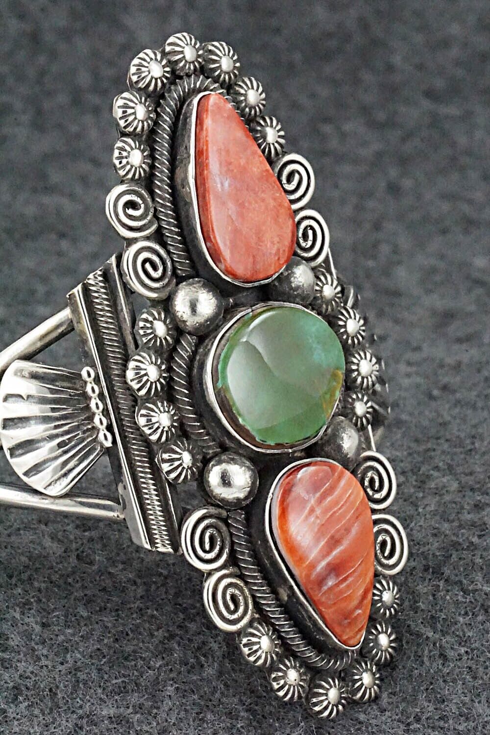 Spiny Oyster, Turquoise & Sterling Silver Bracelet - Jess Martinez