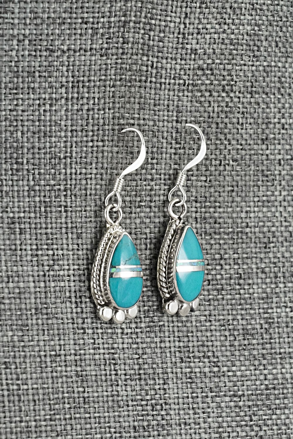 Turquoise, Opalite & Sterling Silver Inlay Earrings - James Manygoats