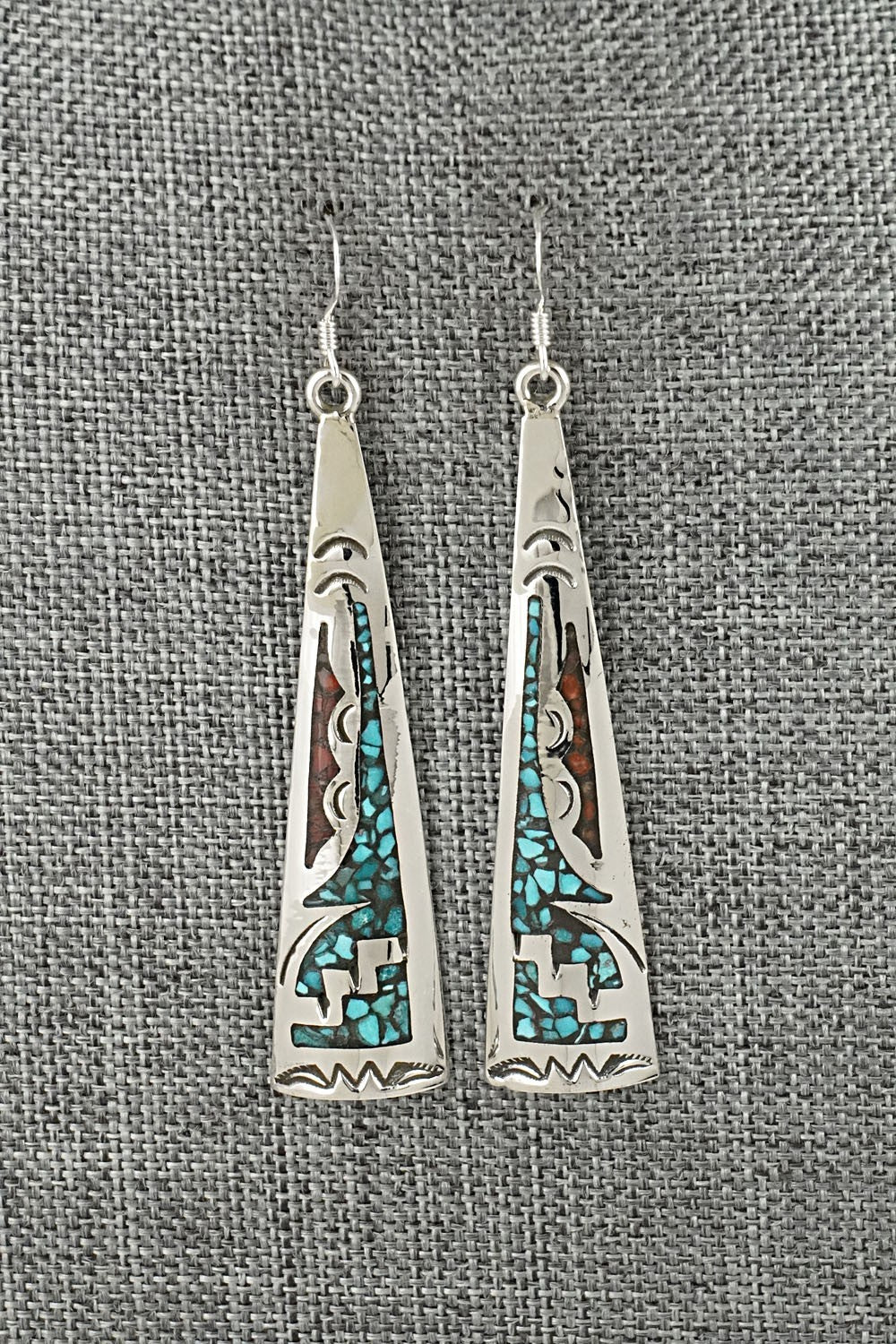 Turquoise, Coral Chip & Sterling Silver Earrings - Joleen Yazzie