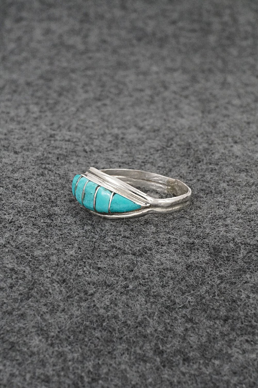 Turquoise & Sterling Silver Inlay Ring - Ola Eriacho - Size 9