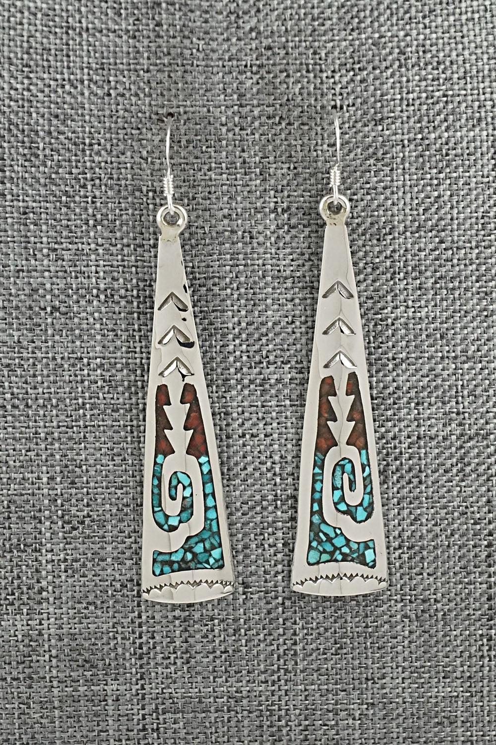 Turquoise, Coral Chip & Sterling Silver Earrings - Joleen Yazzie