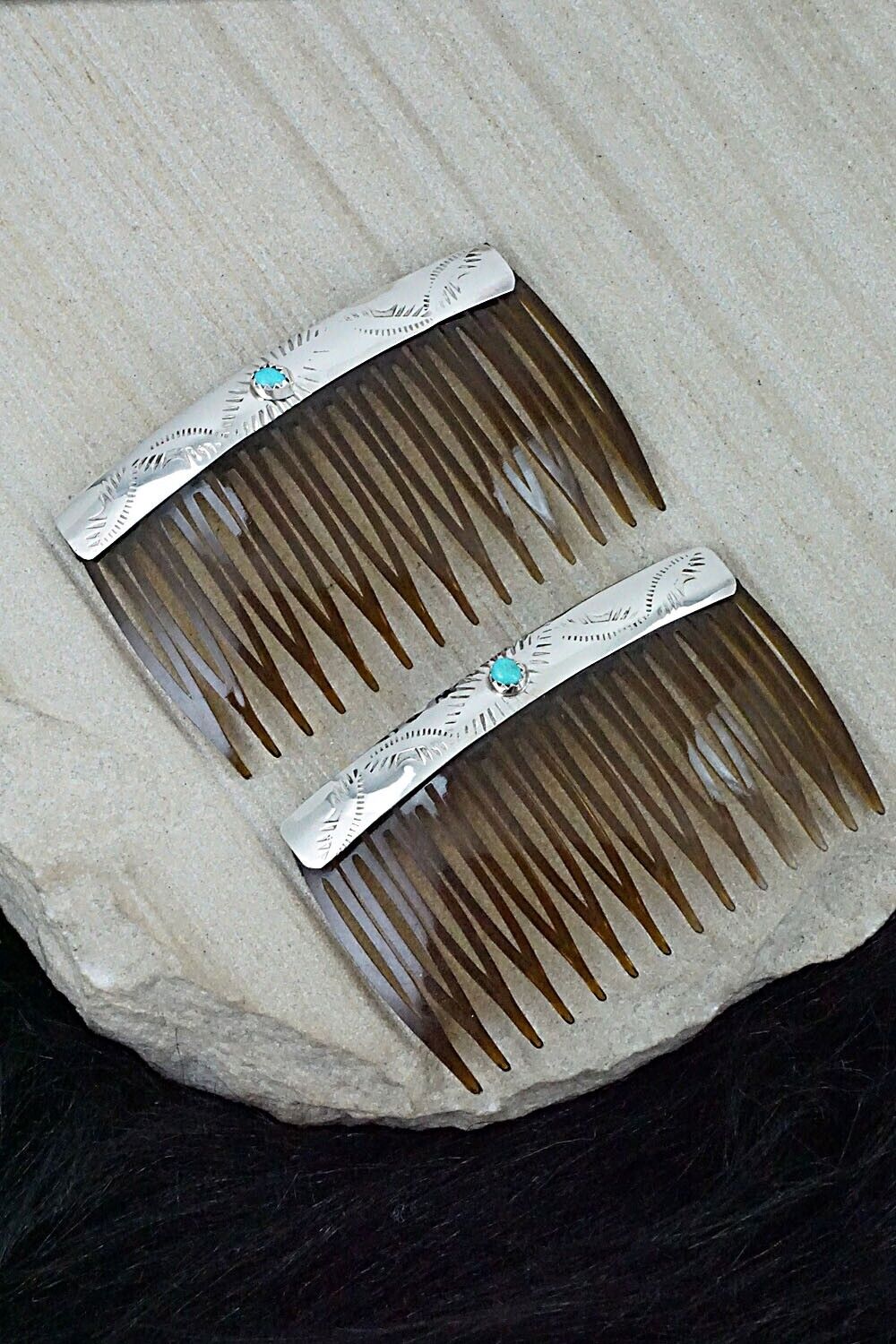 Turquoise & Sterling Silver Hair Combs - Randall Dalgai