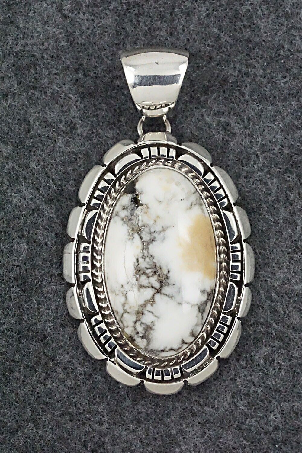 White Buffalo & Sterling Silver Pendant - Navajo