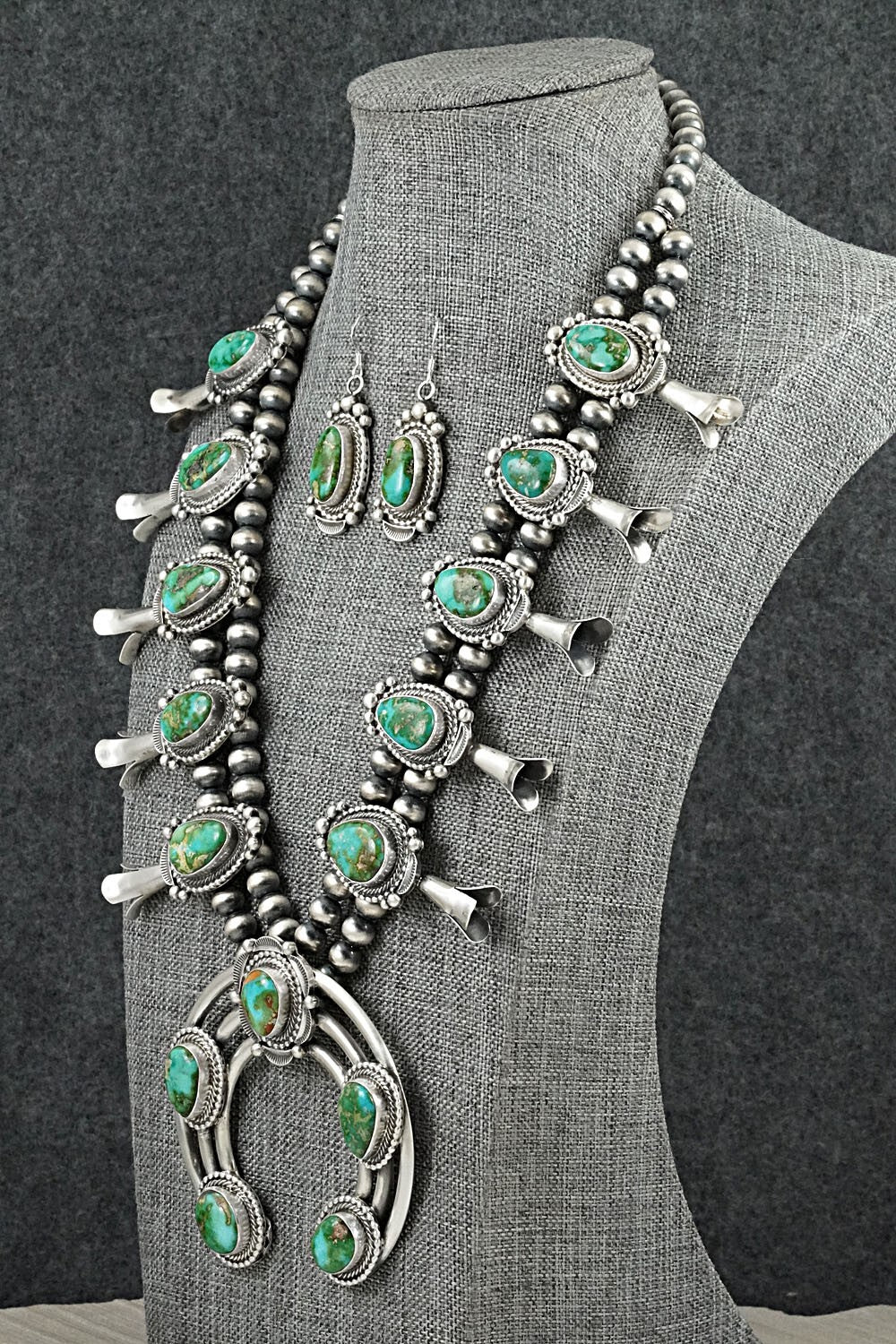 Turquoise & Sterling Silver Squash Blossom Set - Tom Lewis