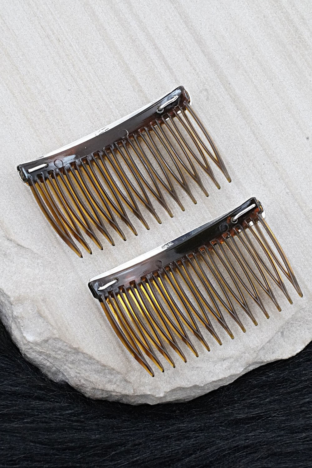 Turquoise, Coral Chip Inlay & Sterling Silver Hair Combs - Joleen Yazzie