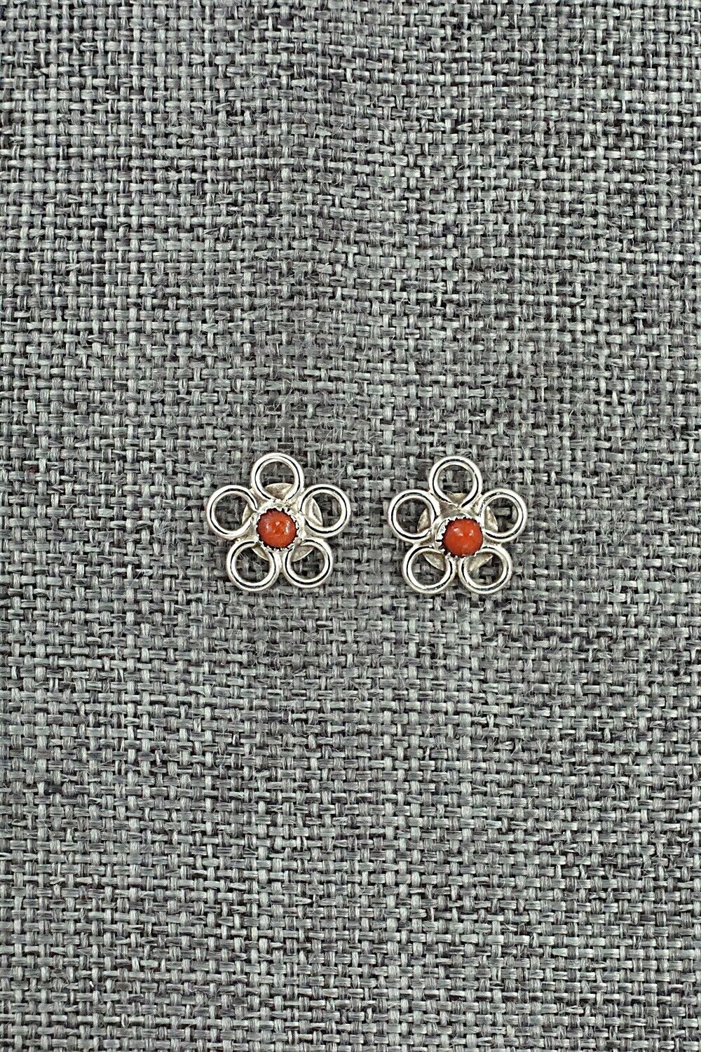 Coral & Sterling Silver Earrings - Connie Bowannie
