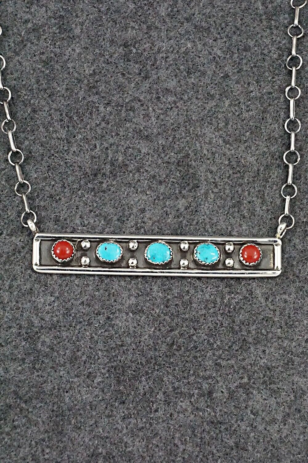 Turquoise, Coral & Sterling Silver Necklace - Paul Largo